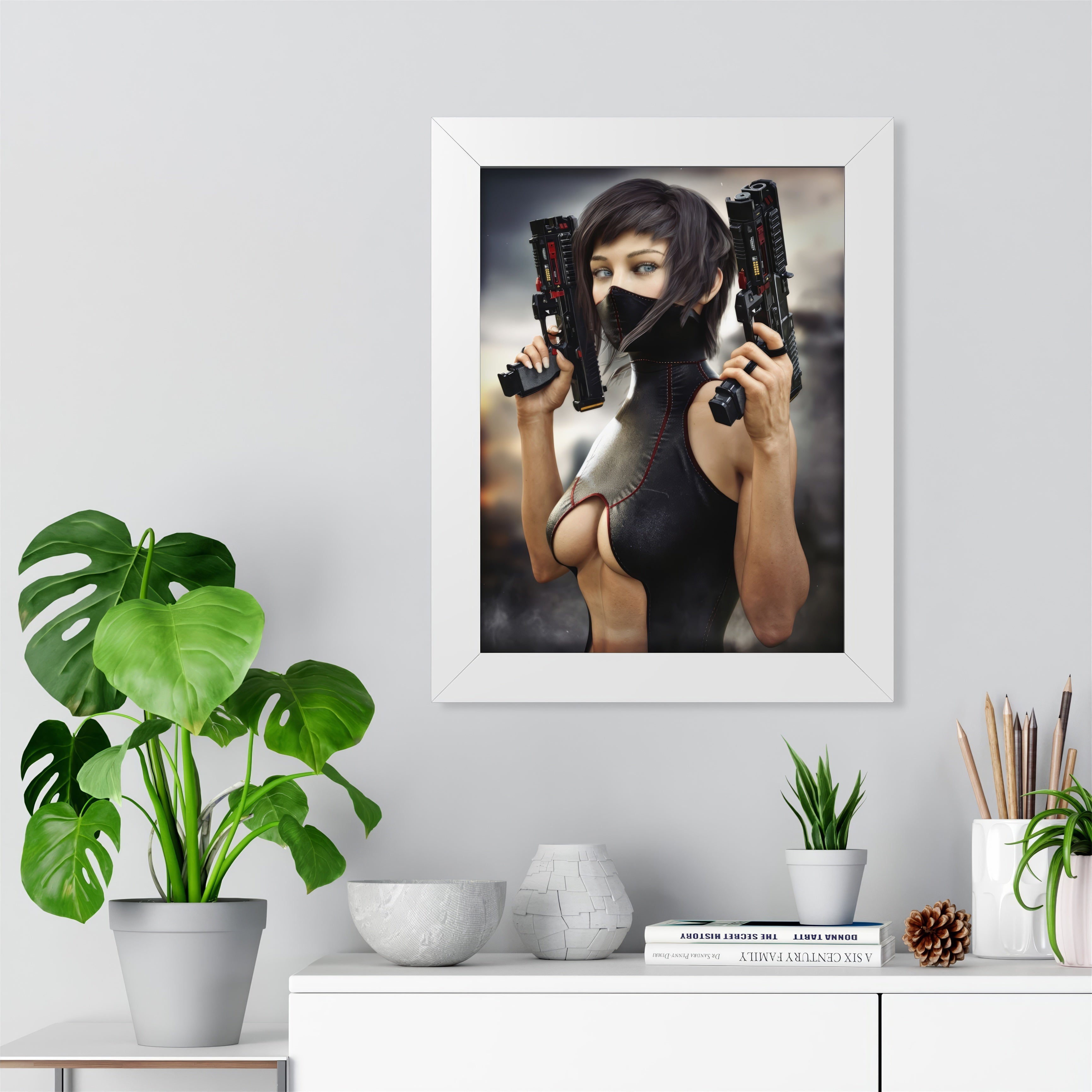 Canvas art of a sci fi female assassin
