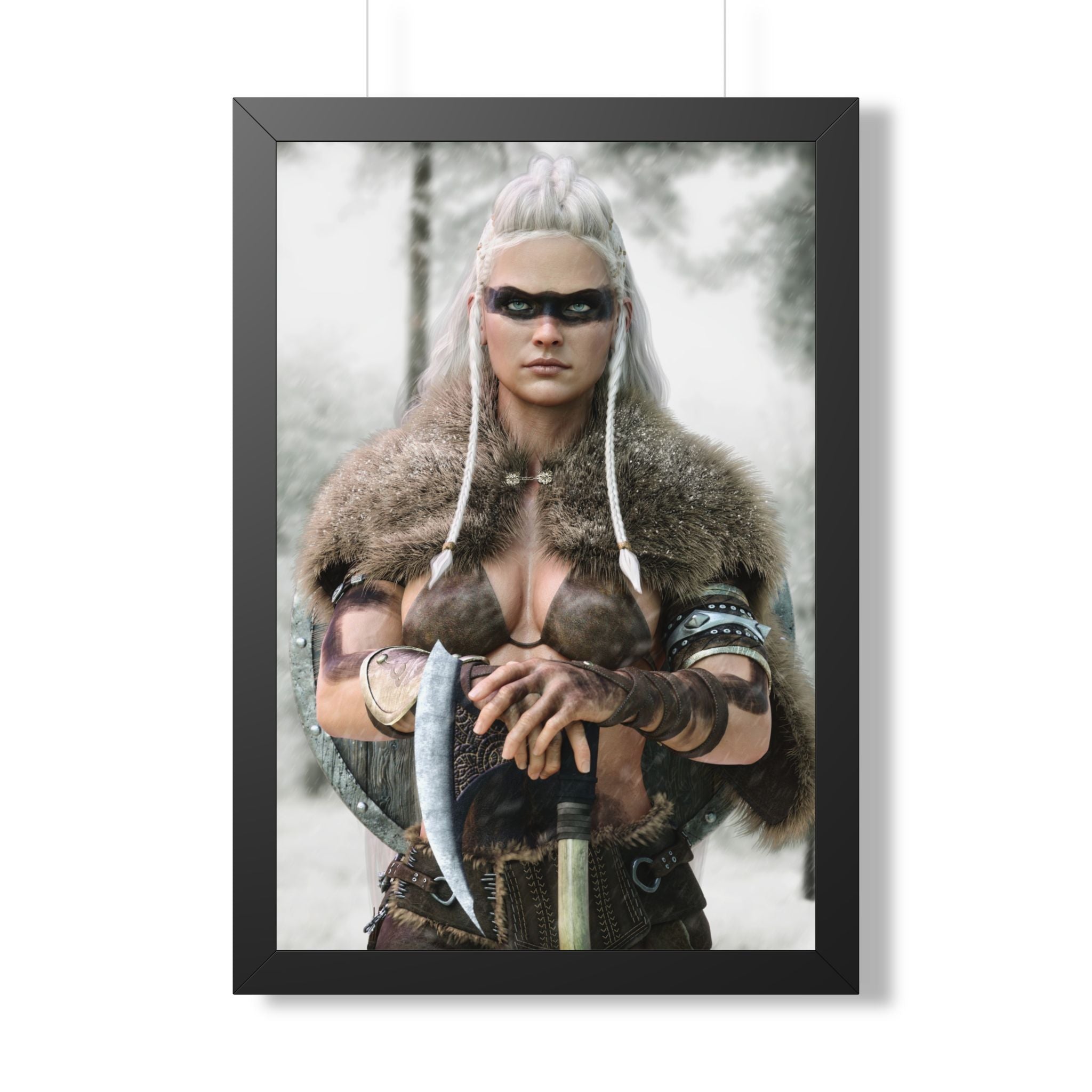 Póster enmarcado "Viking Shieldmaiden" — Arte mural de guerrera nórdica - Sin IA - Ilustración creada por humanos