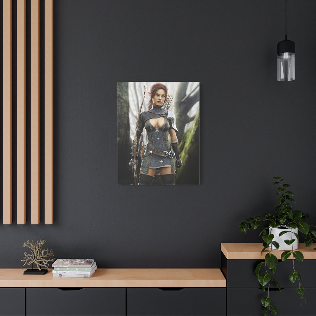 Fantasy Wood Elf Archer Warrior Canvas Print — Matte Stretched Wall Art - No Ai - human created illustration art