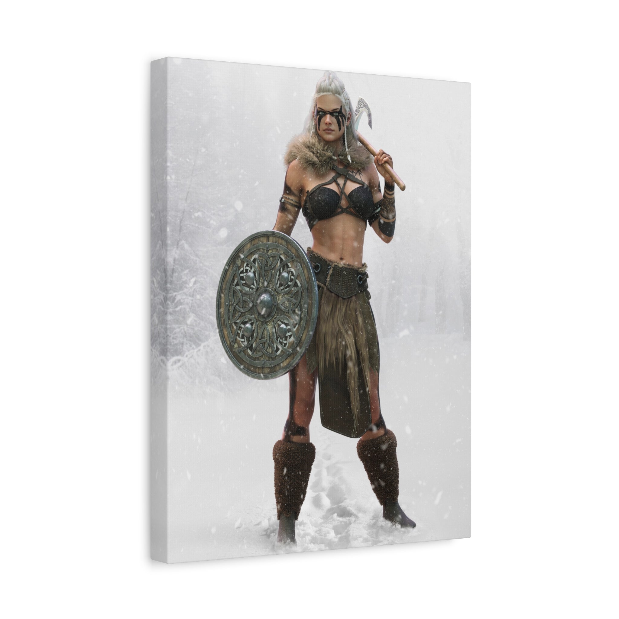 Viking Shieldmaiden Canvas Art – Warrior Woman Matte Stretched Print- No AI - Human created illustration art