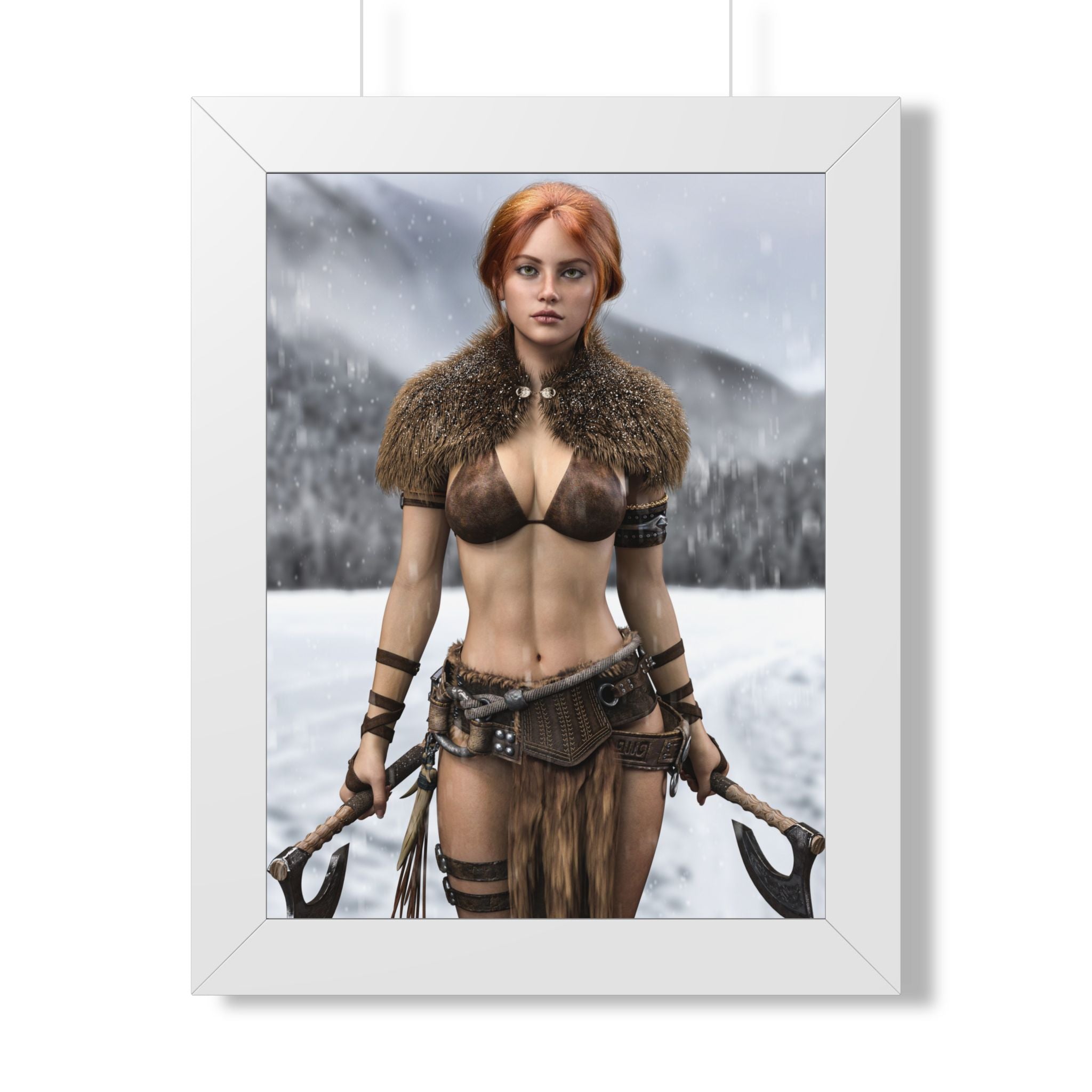 Viking Shieldmaiden Framed Poster — Redhead Warrior Art Print