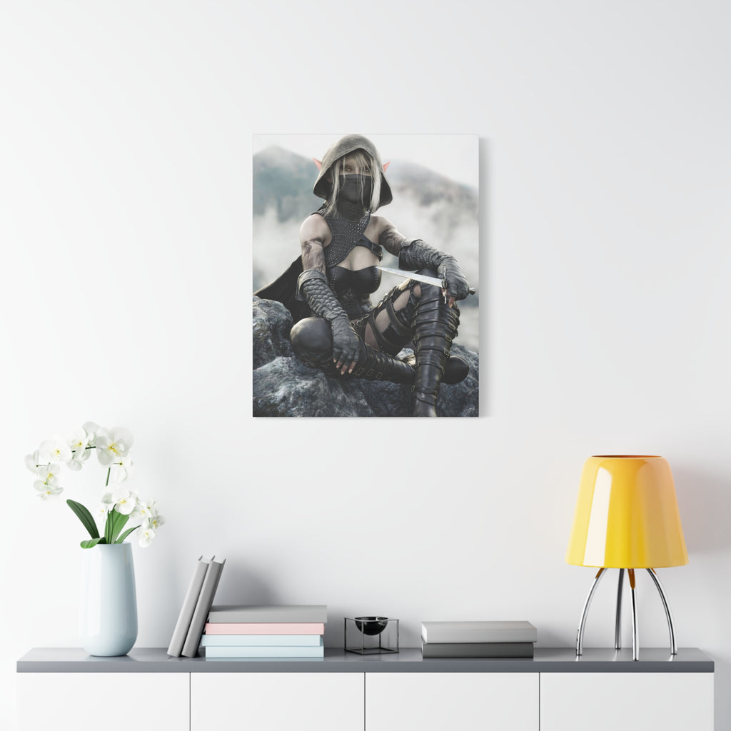Rogue Elf Warrior Matte Canvas Print — Fantasy Assassin Wall Art- No AI - Human created illustration art