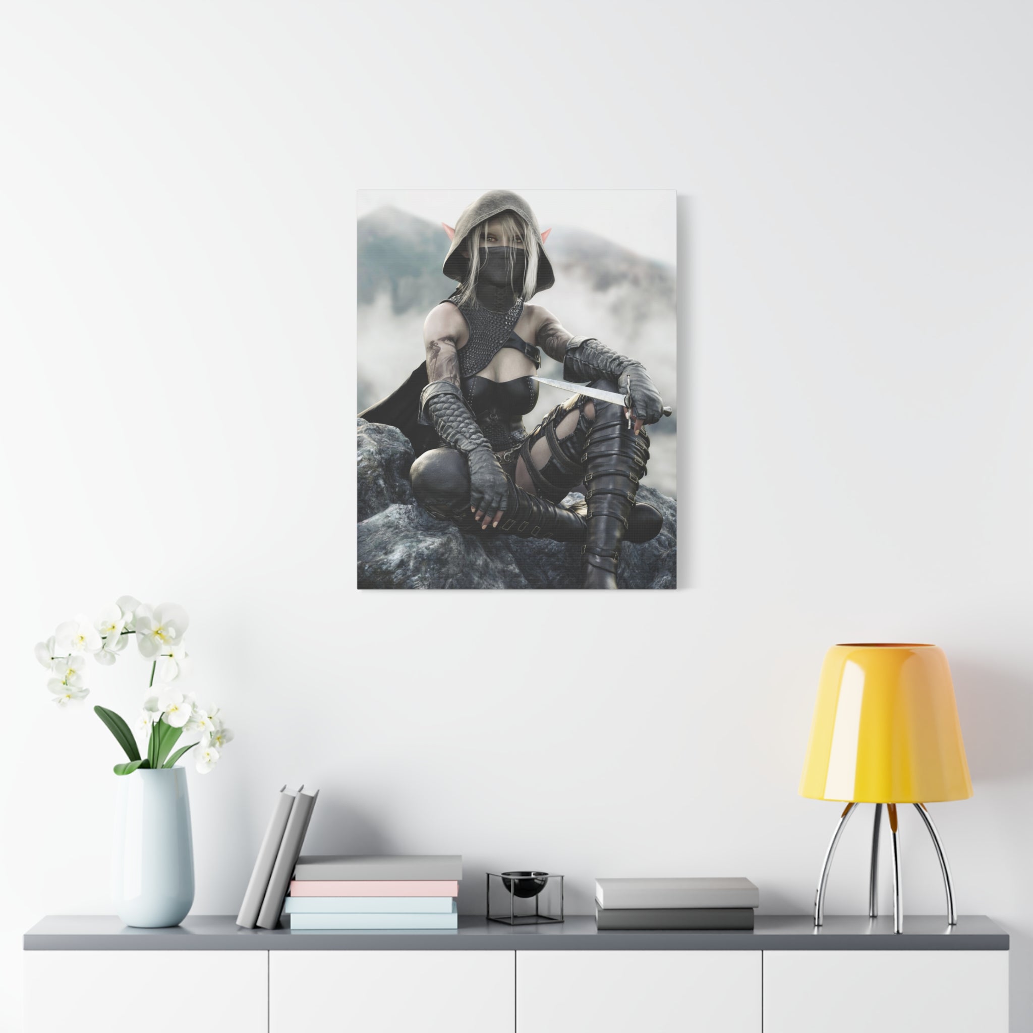 Rogue Elf Warrior Matte Canvas Print — Fantasy Assassin Wall Art- No AI - Human created illustration art