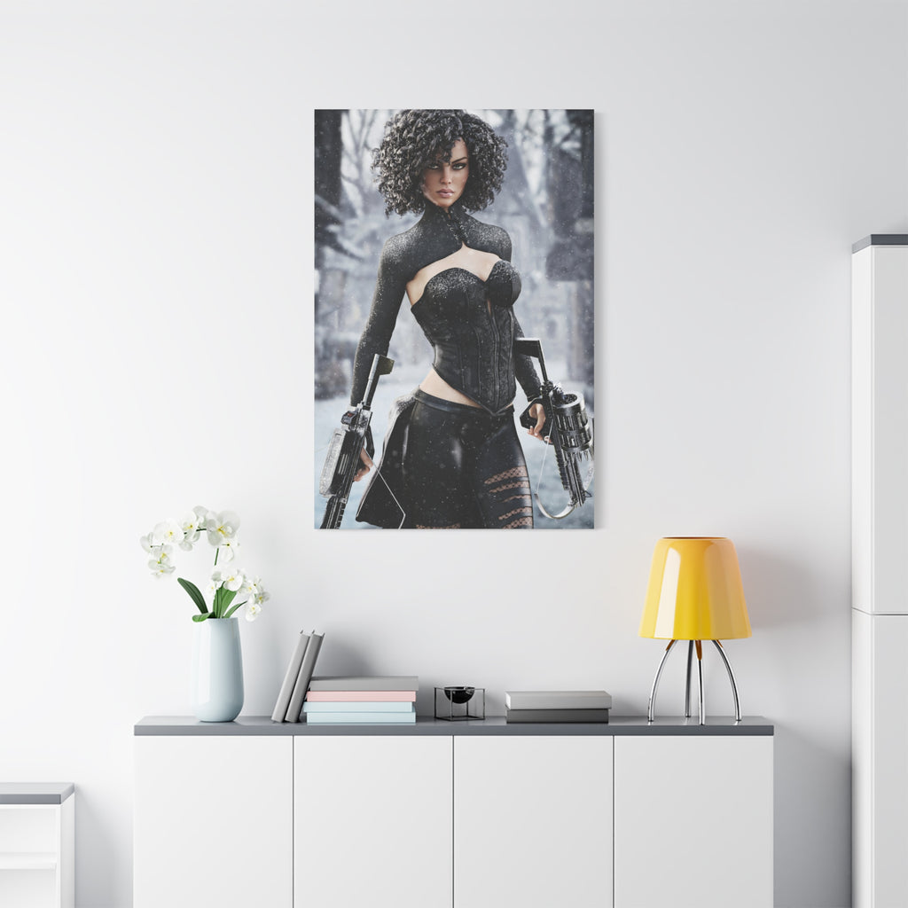 Matte Stretched Canvas - Dark Female huntress Warrior Art - No AI - Human generated illustration art