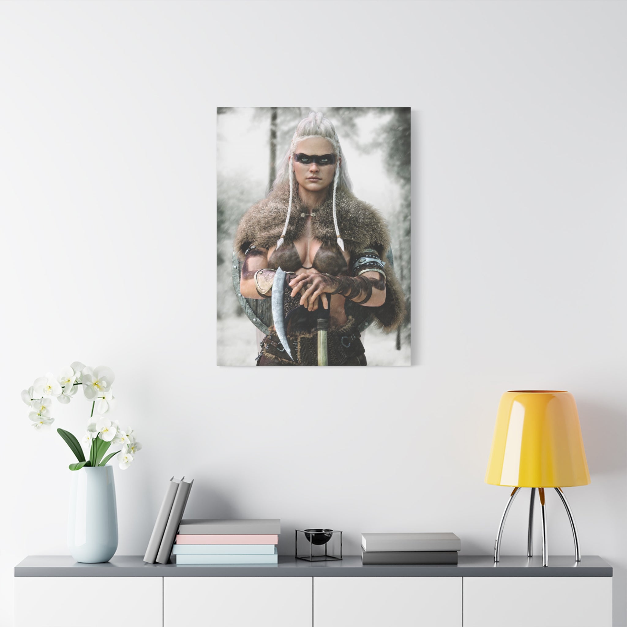 Viking Shieldmaiden Canvas Print — Matte Stretched Wall Art - No AI - Human created illustration art