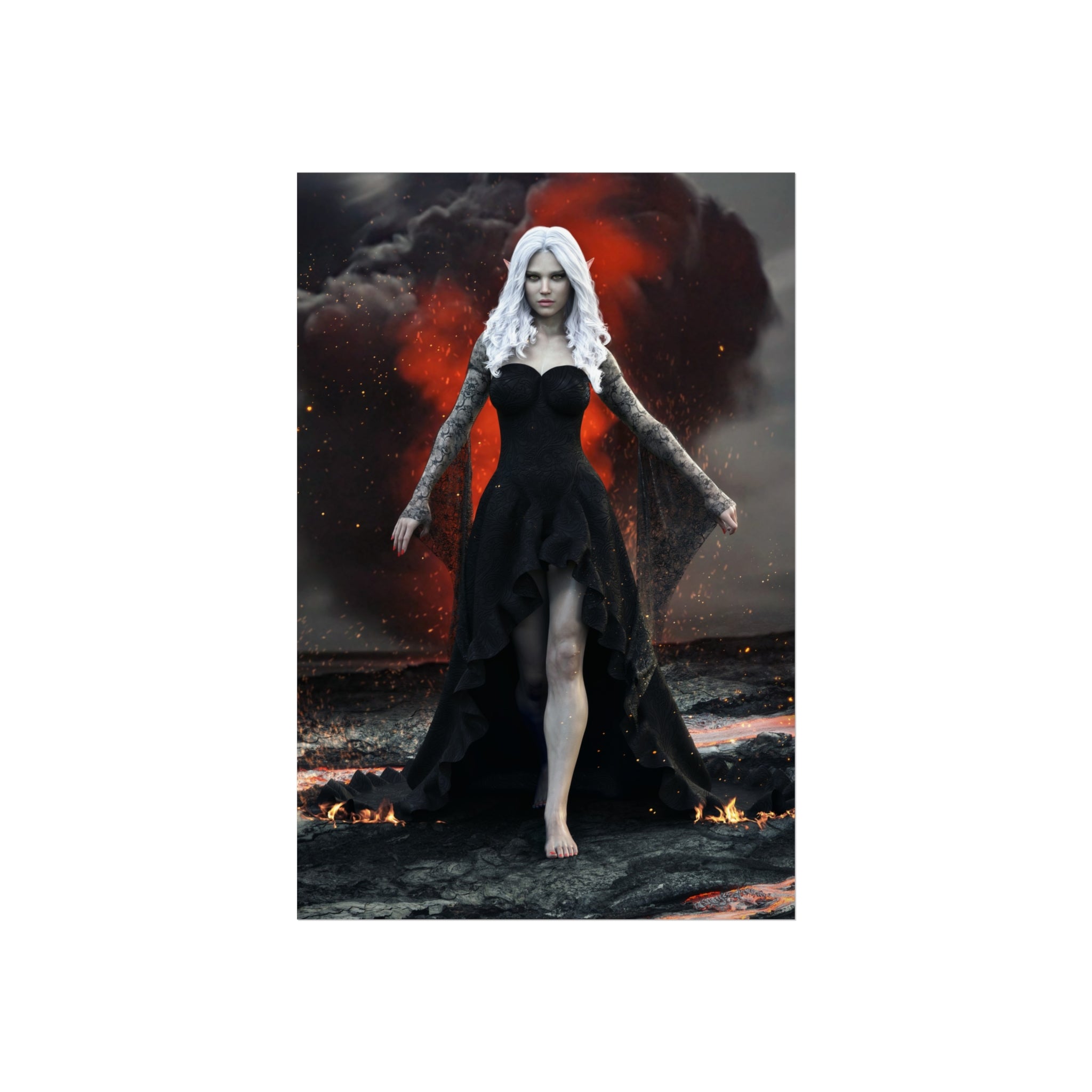 Dark Sorceress Fine Art Poster — Gothic Woman in Black Dress Wall Art - No AI - Human created illustration art