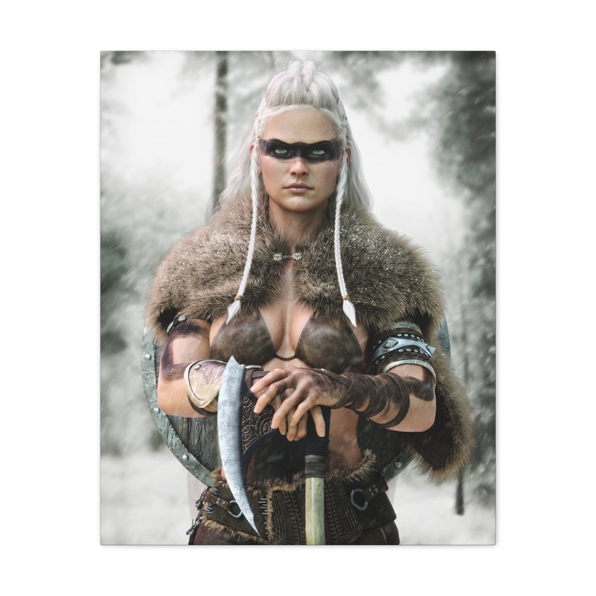 Lienzo Impresión Viking Shieldmaiden — Arte de Pared Estirado Mate - No IA - Ilustración de arte creada por humanos