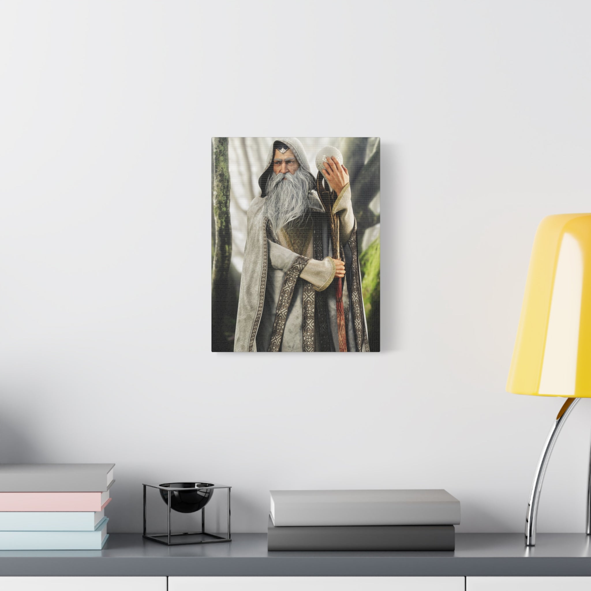 Wizard Portrait Matte Canvas Wall Art - Fantasy Sorcerer Stretched Canvas- No AI - Human created illustration art