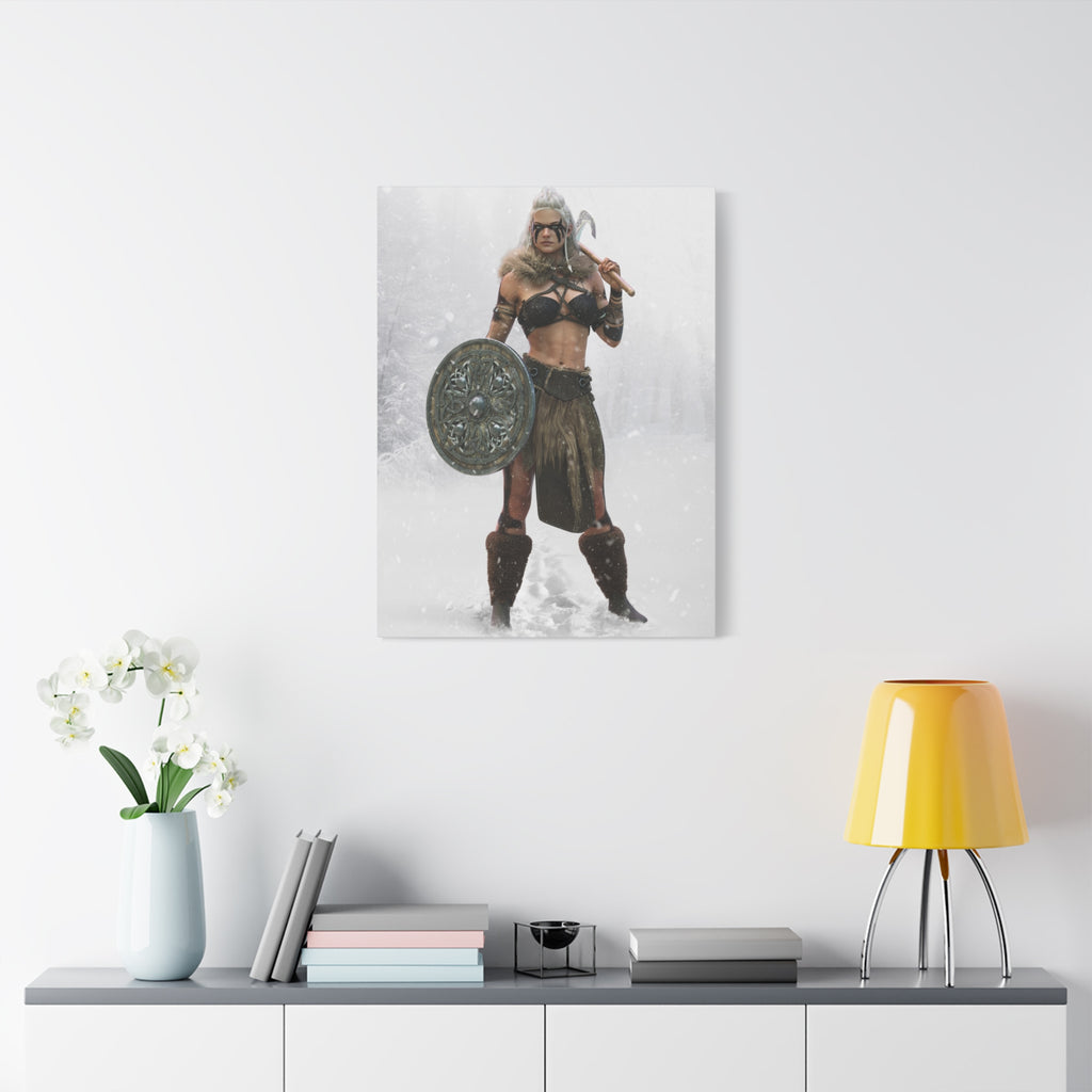 Viking Shieldmaiden Canvas Art – Warrior Woman Matte Stretched Print- No AI - Human created illustration art