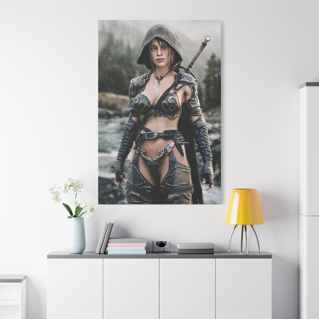 Female Warrior Ranger Fantasy Canvas Print - Matte Stretched Wall Art - No AI - Human created illustration art