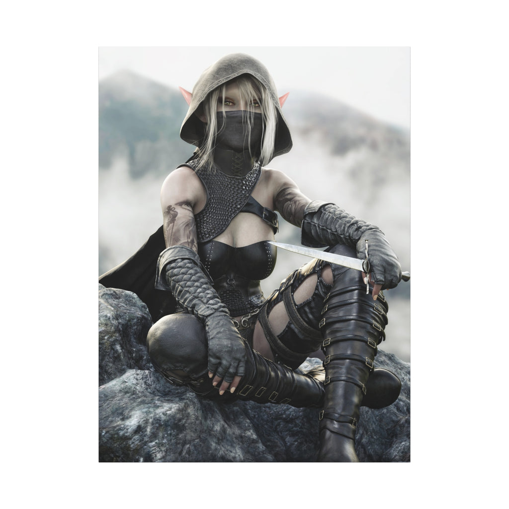 Rogue Elf Warrior Matte Canvas Print — Fantasy Assassin Wall Art- No AI - Human created illustration art