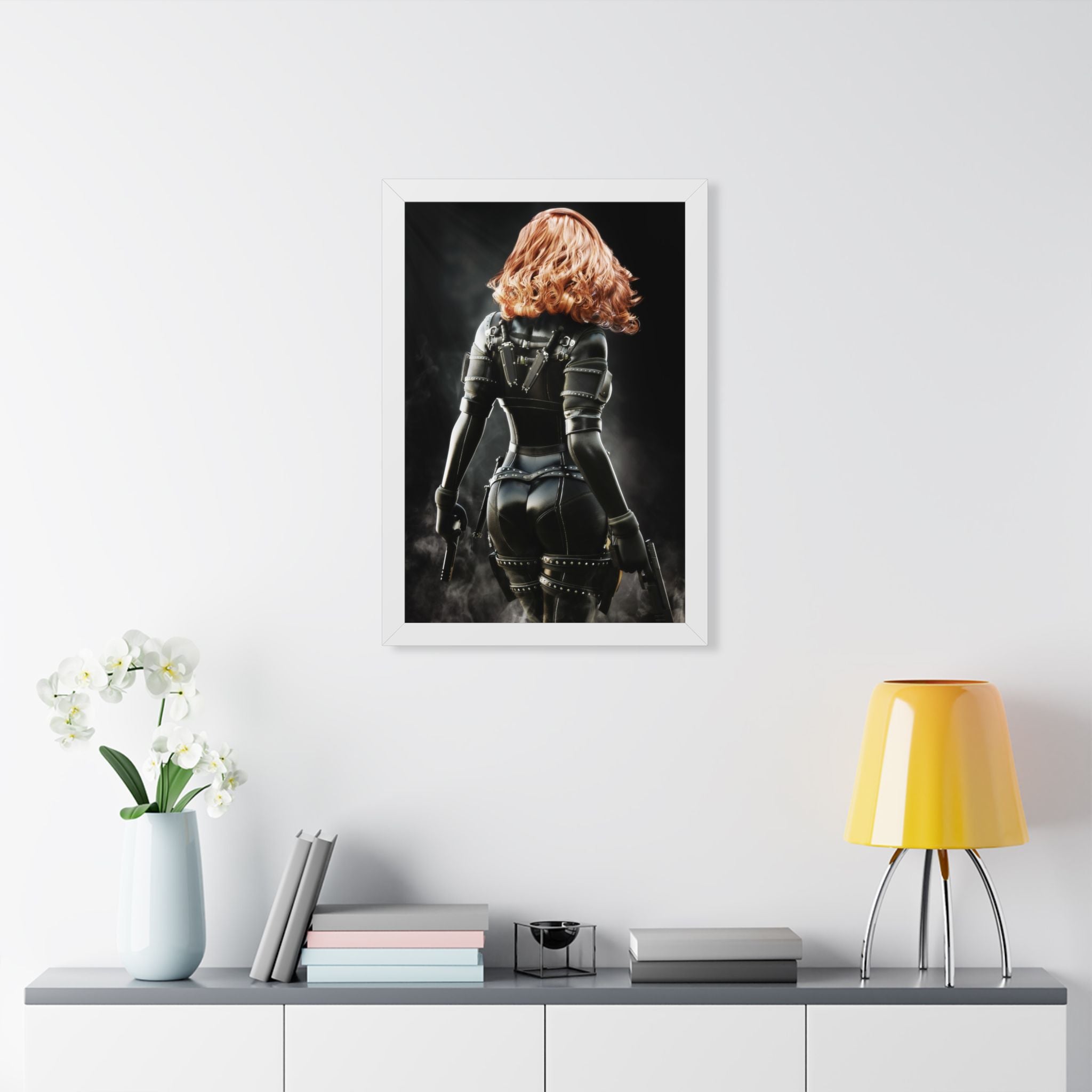 Black Widow-Inspired Framed Poster — Female Superhero Art Print (Vertical) - No AI- human created illustration art