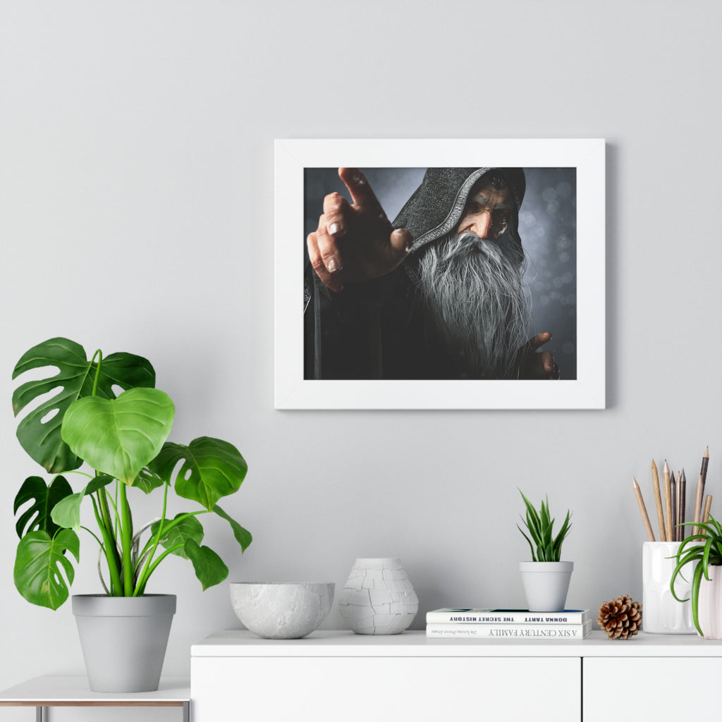 Framed Poster — Mystical Hooded Wizard Art Print - No AI - Human created illustration art