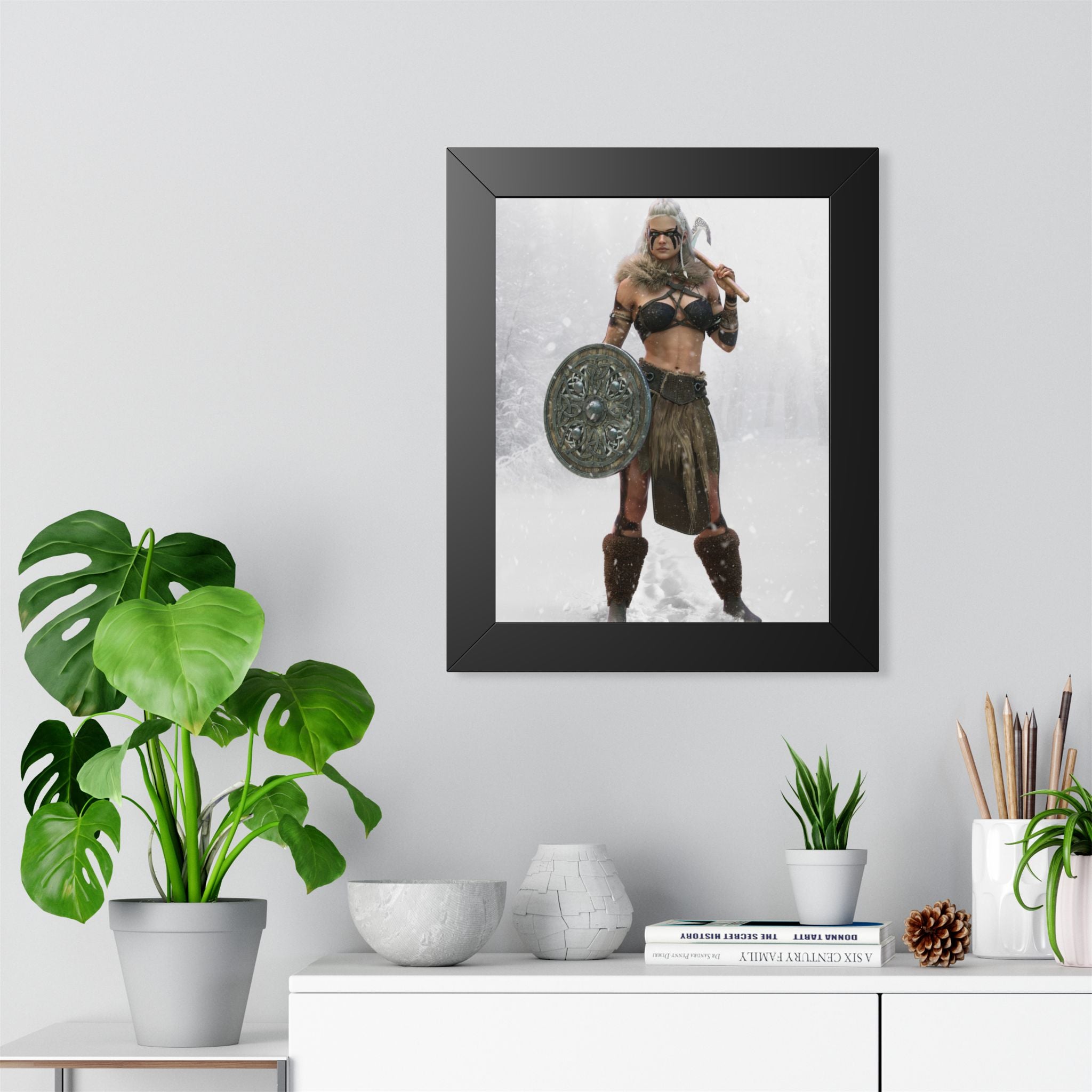 Valkyrie Warrior Framed Poster — Nordic Shieldmaiden Art Print- No AI- Human created illustration art