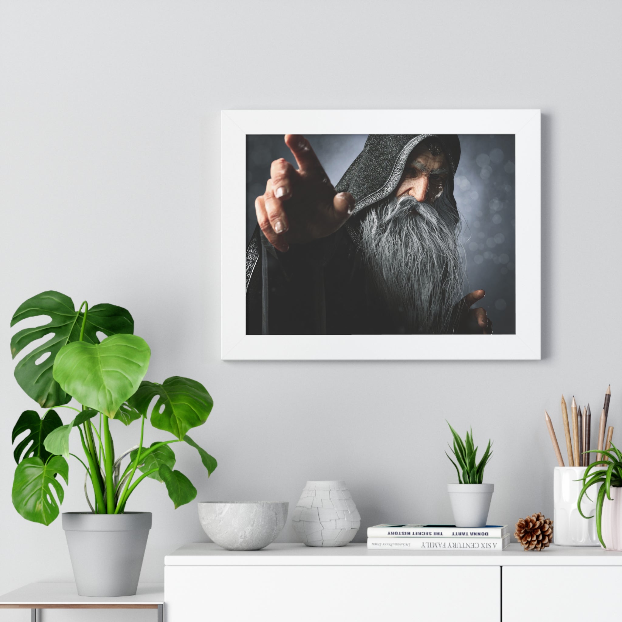 Framed Poster — Mystical Hooded Wizard Art Print - No AI - Human created illustration art