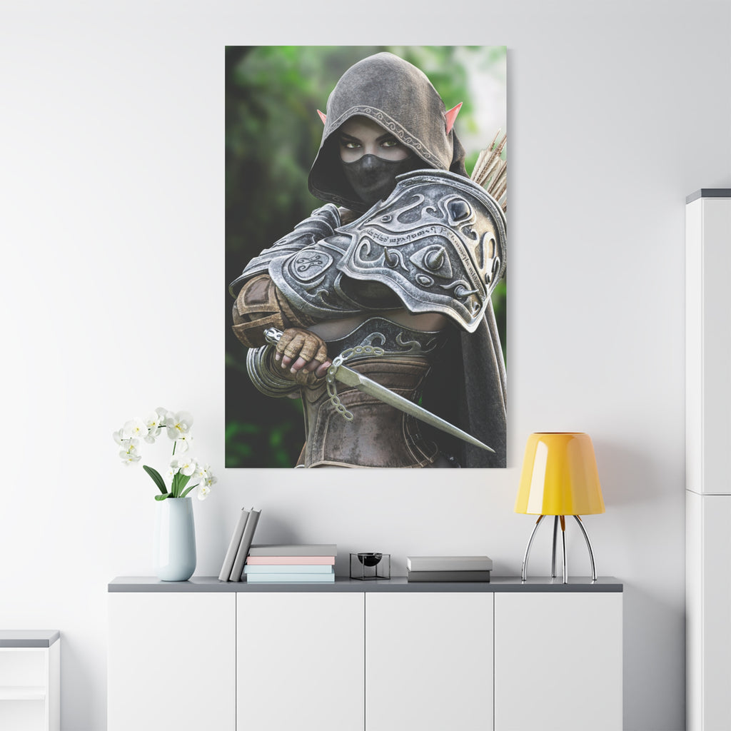 Elven Dark Elf Ranger Canvas Print — Fantasy Drow Archer Matte Stretched Wall Art