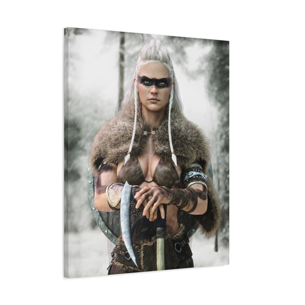 Viking Shieldmaiden Canvas Print — Matte Stretched Wall Art - No AI - Human created illustration art