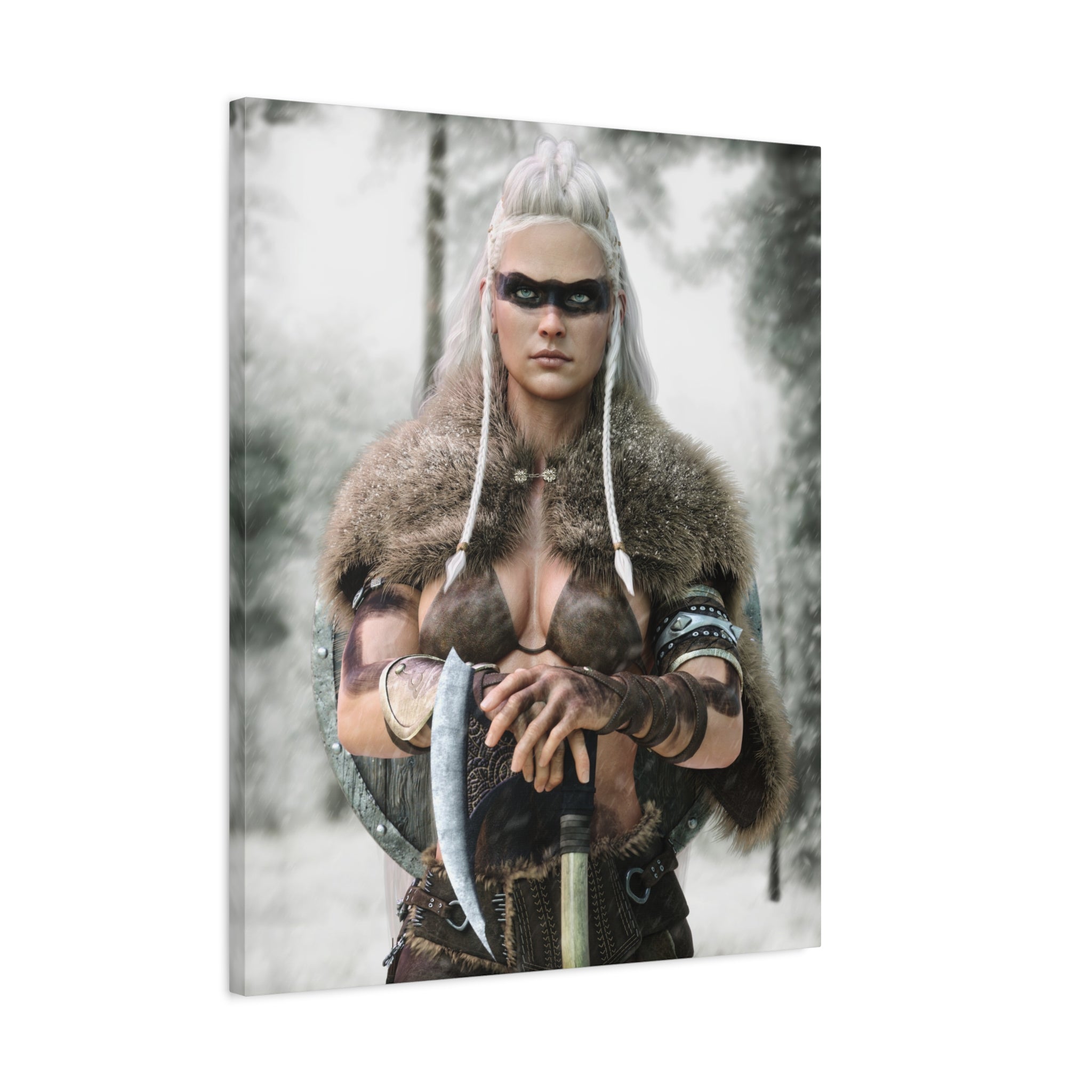 Viking Shieldmaiden Canvas Print — Matte Stretched Wall Art - No AI - Human created illustration art