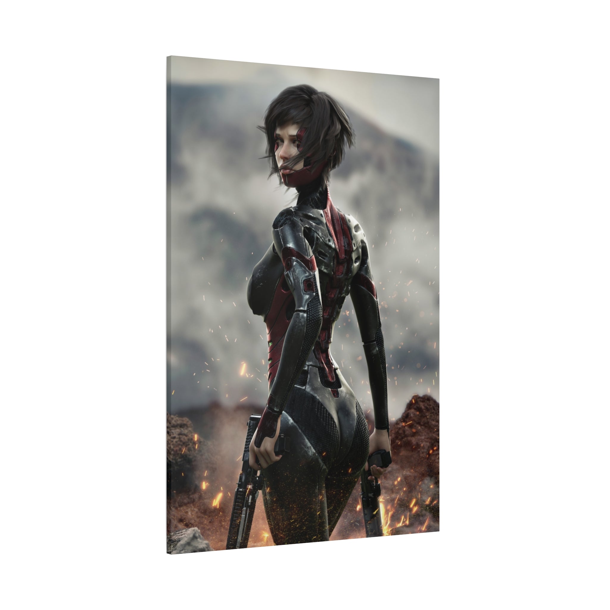 Sci‑Fi Warrior Matte Canvas Print — Futuristic Female Soldier Wall Art- No AI - Human created illustration art