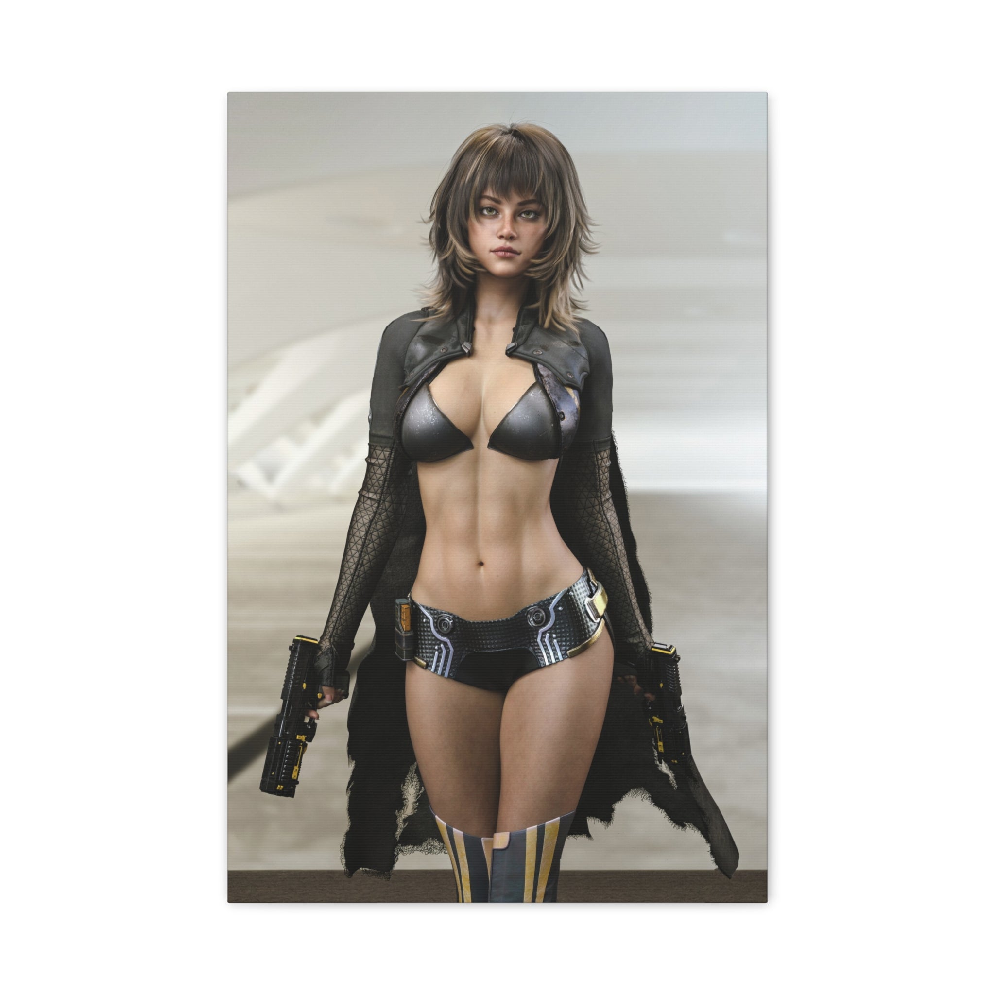 Sci‑Fi Femme Fatale Matte Canvas Print — Futuristic Warrior Wall Art- No AI - Human created illustration art