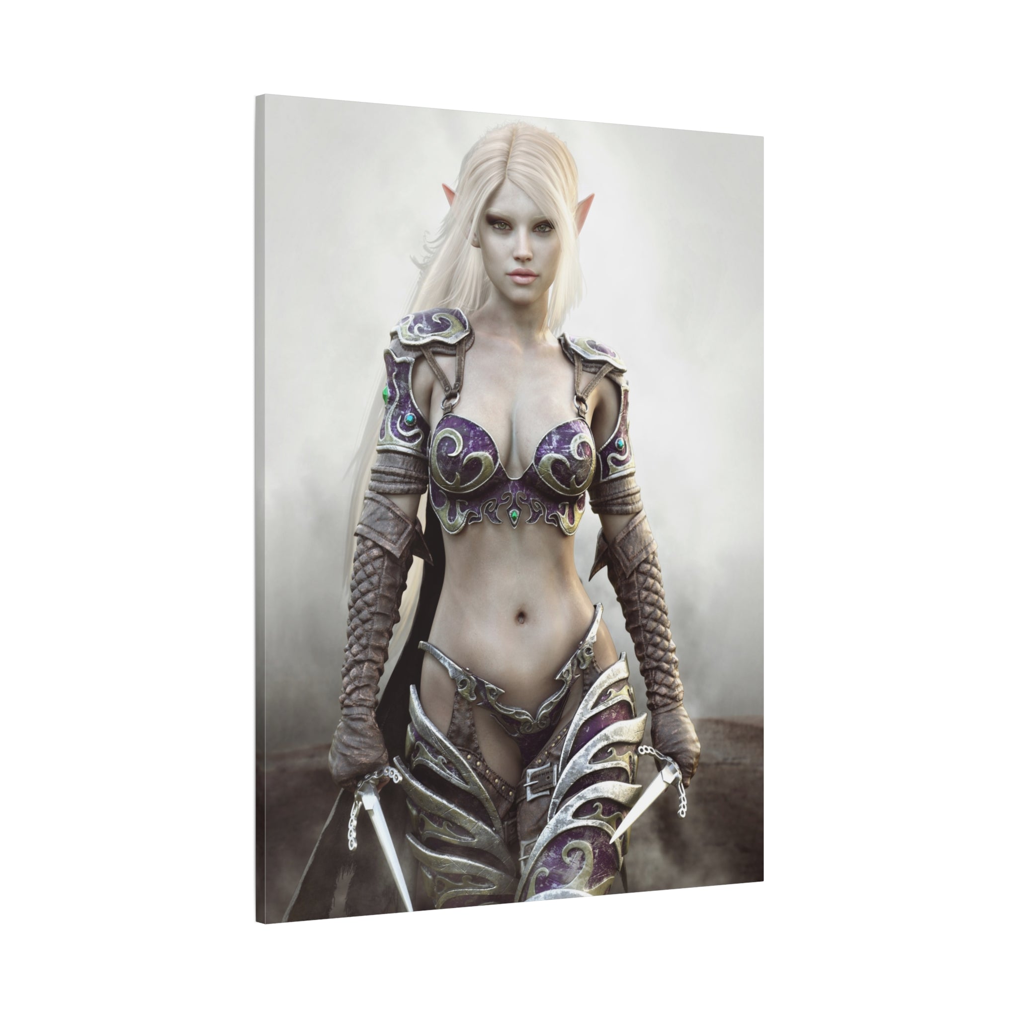 Dark Elf Warrior Fantasy Canvas Print — Matte Stretched Wall Art - No AI- Human created illustration art