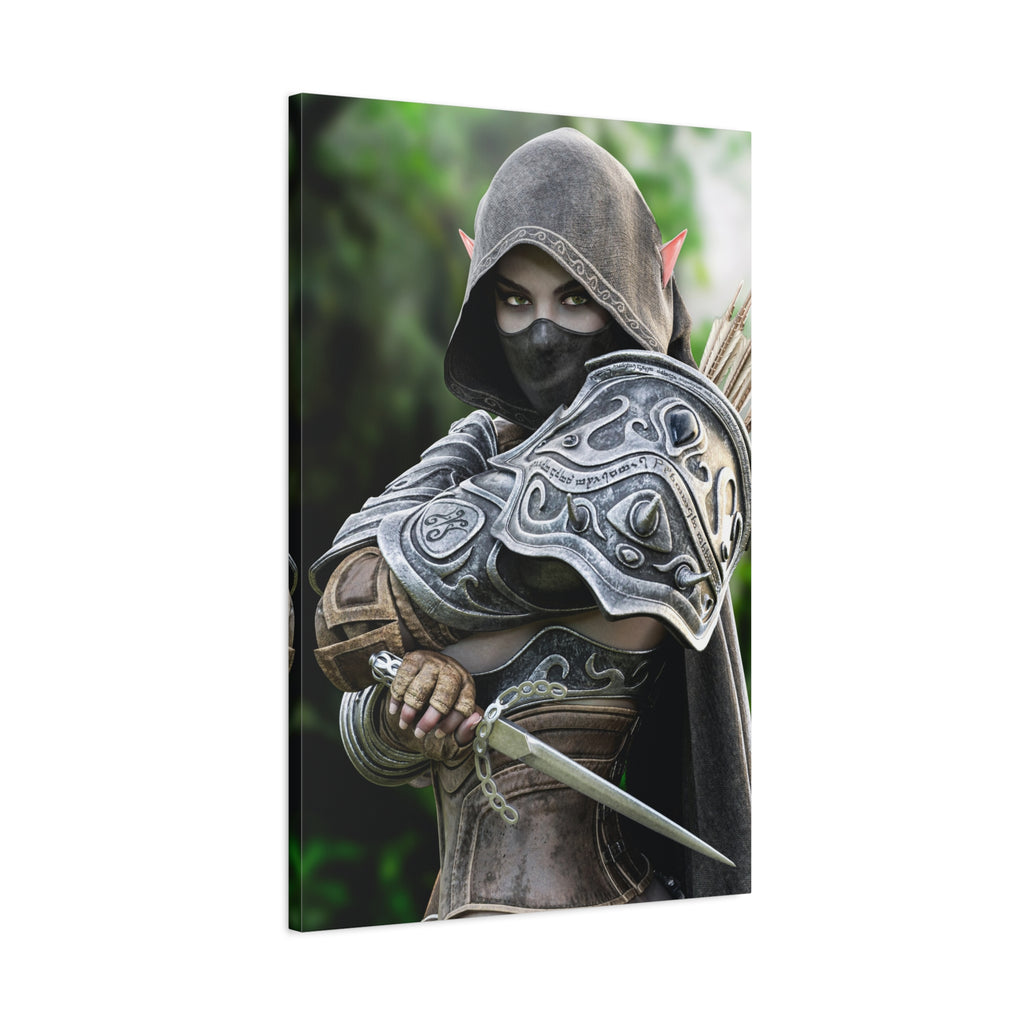 Elven Dark Elf Ranger Canvas Print — Fantasy Drow Archer Matte Stretched Wall Art