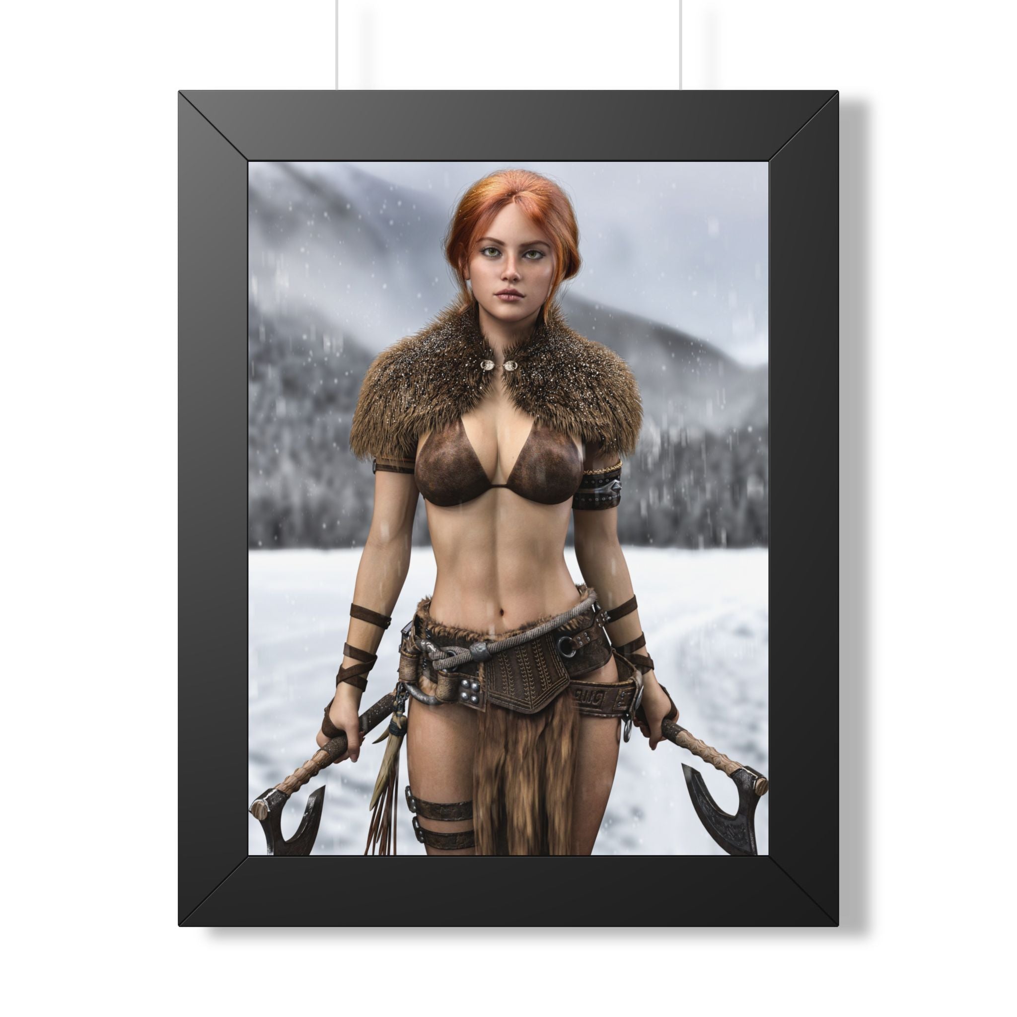 Viking Shieldmaiden Framed Poster — Redhead Warrior Art Print