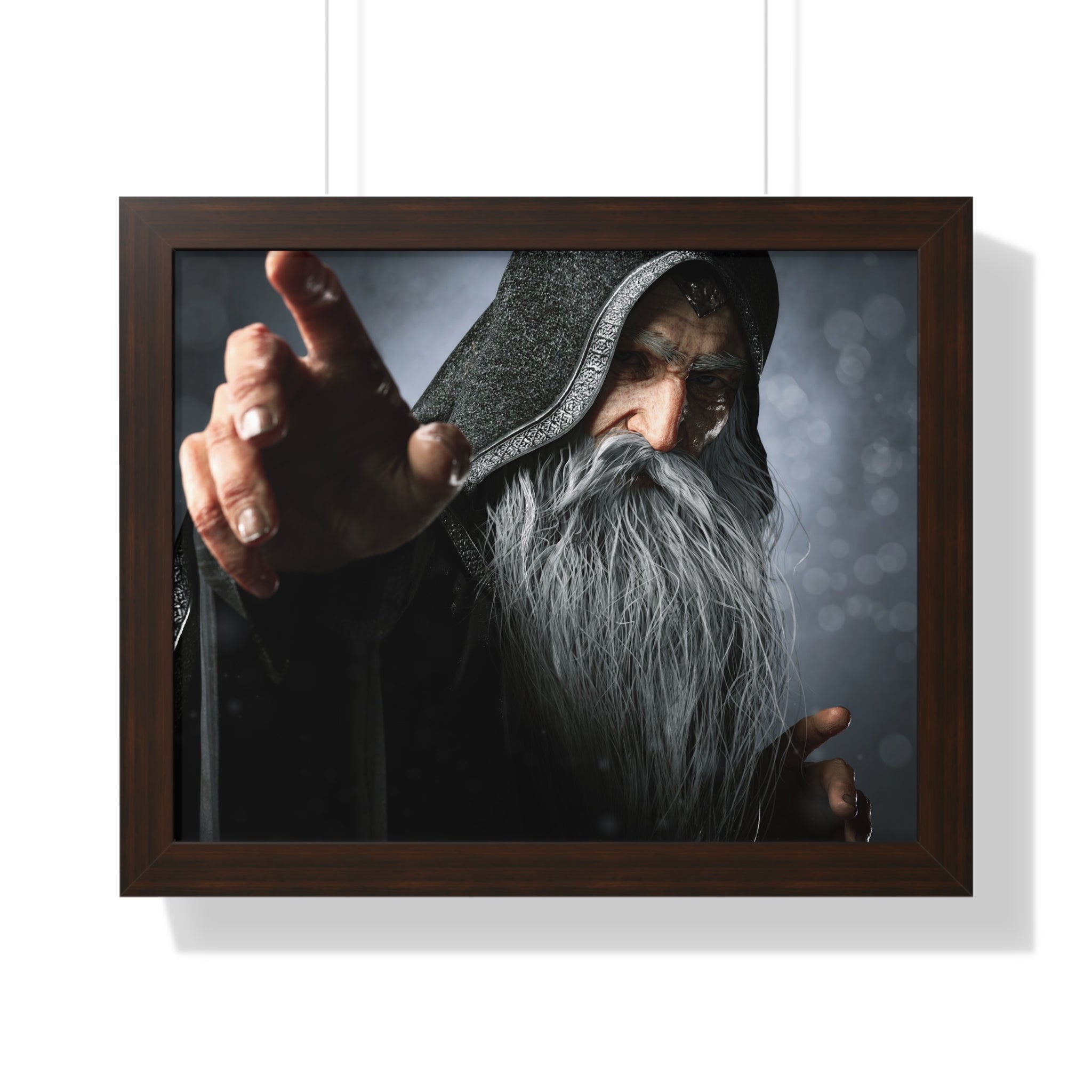 Framed Poster — Mystical Hooded Wizard Art Print - No AI - Human created illustration art