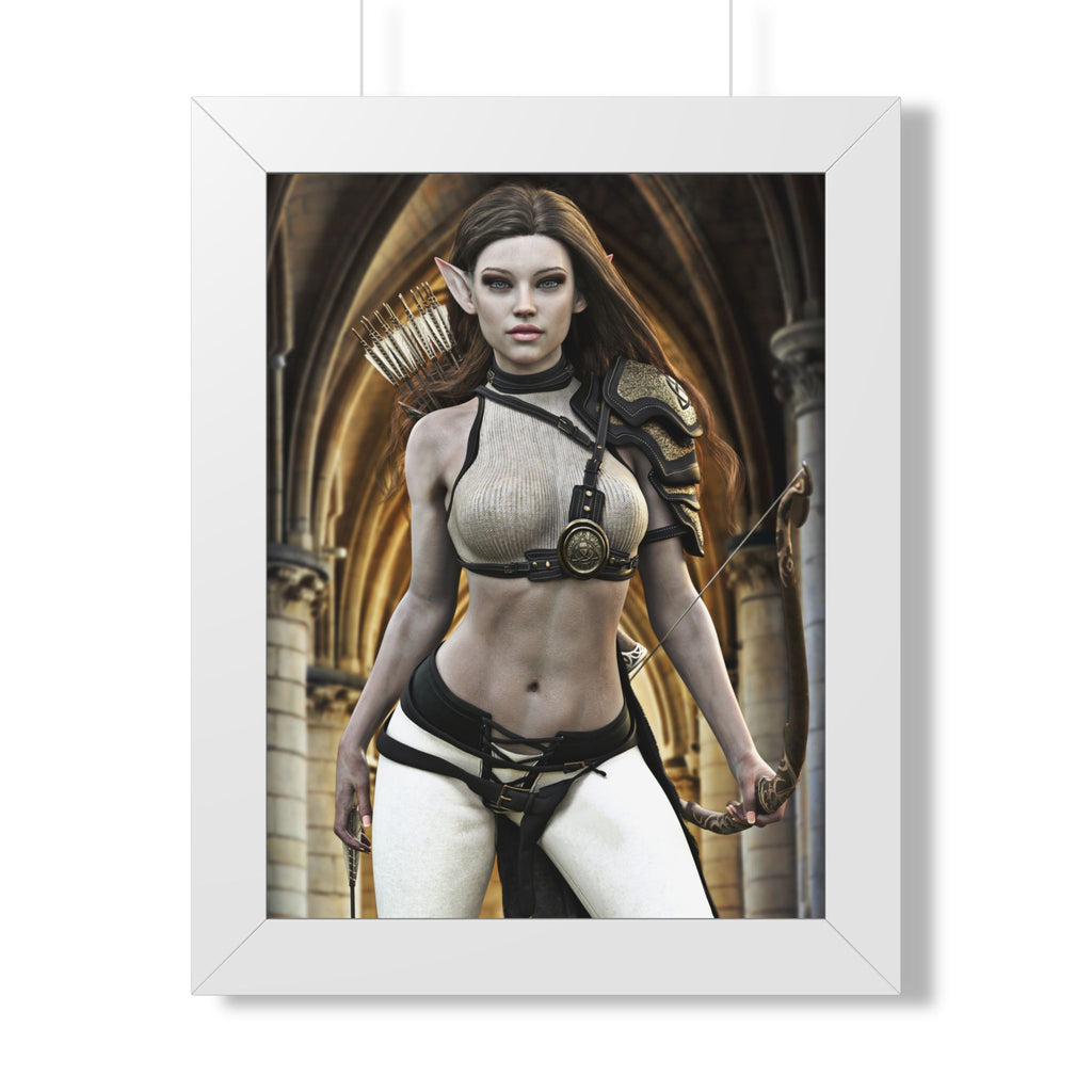 Fantasy Archer Woman Framed Poster — Elven Warrior Vertical Wall Art- No AI - Human created illustration art