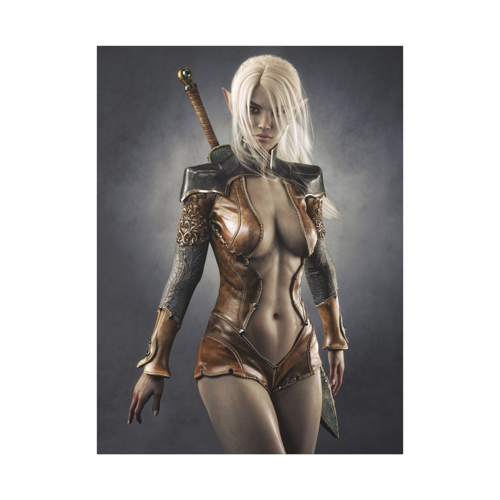 Fantasy Warrior Elf Canvas Print — Sexy Female Swordfighter Matte Stretched Art- No AI- Human created illuration art
