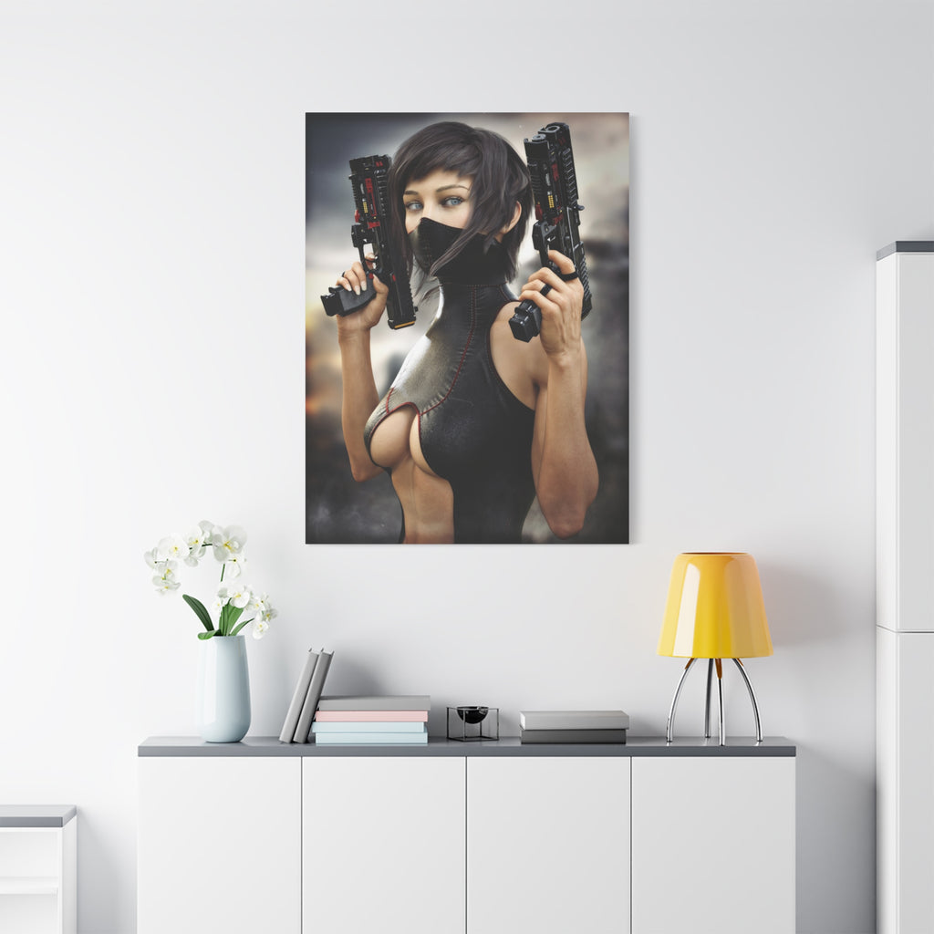 Futuristic Assassin Matte Canvas Wall Art - No Ai- Human created illustration art