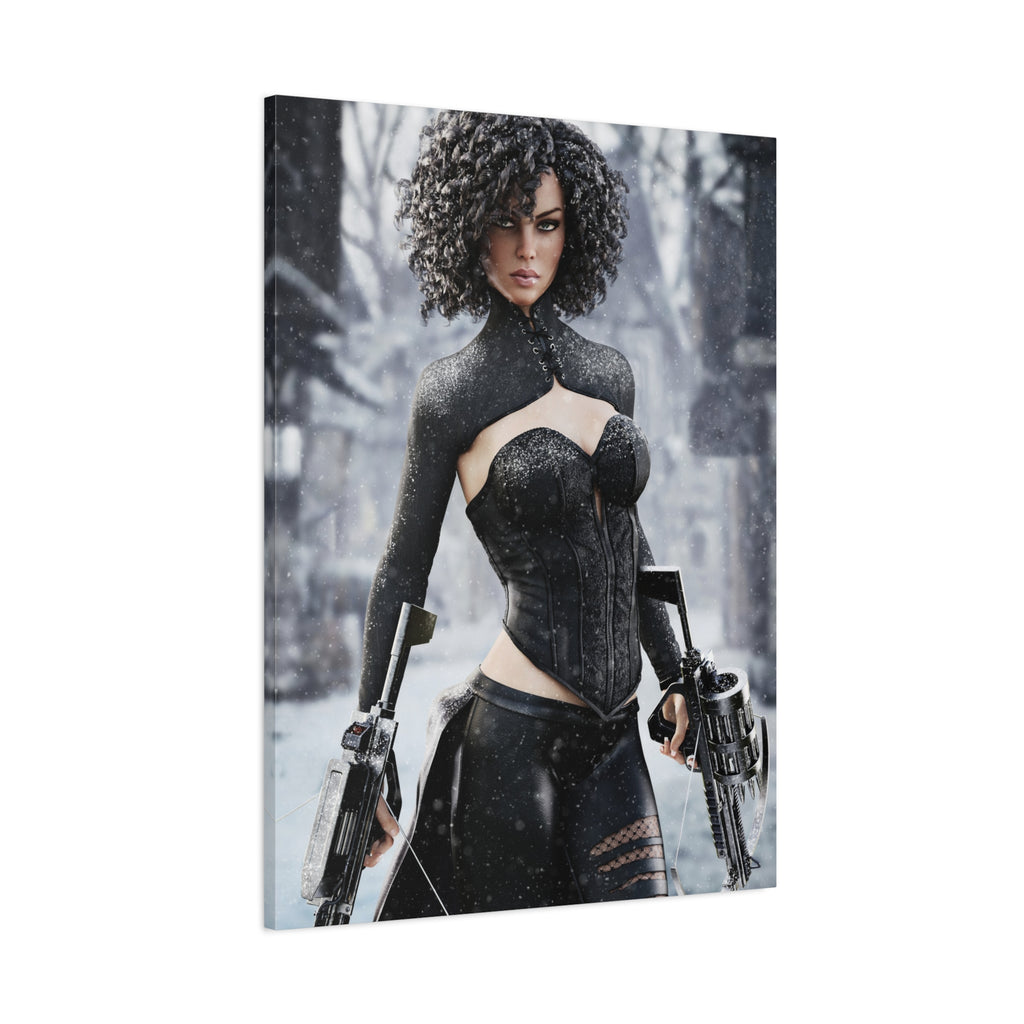 Matte Stretched Canvas - Dark Female huntress Warrior Art - No AI - Human generated illustration art
