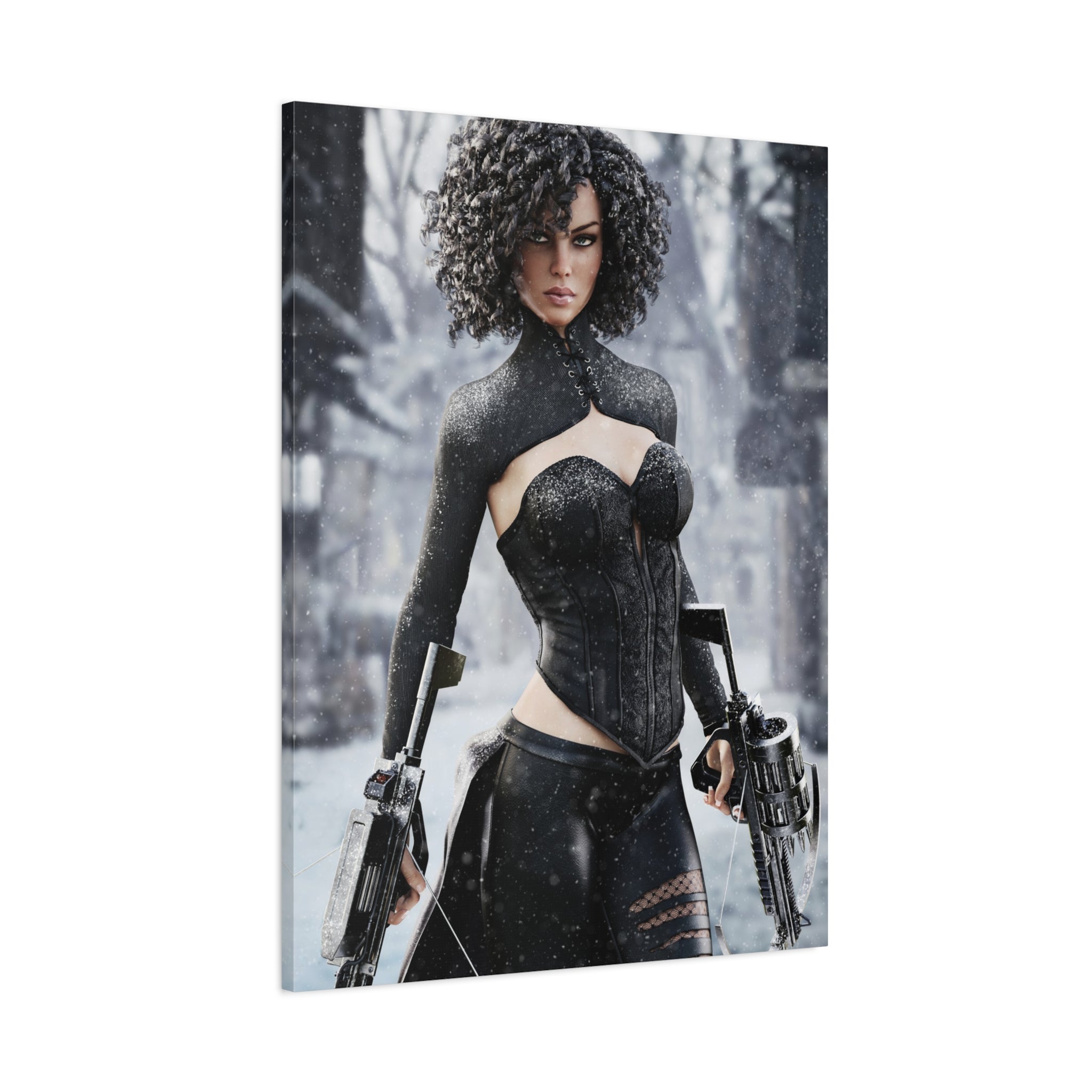 Matte Stretched Canvas - Dark Female huntress Warrior Art - No AI - Human generated illustration art