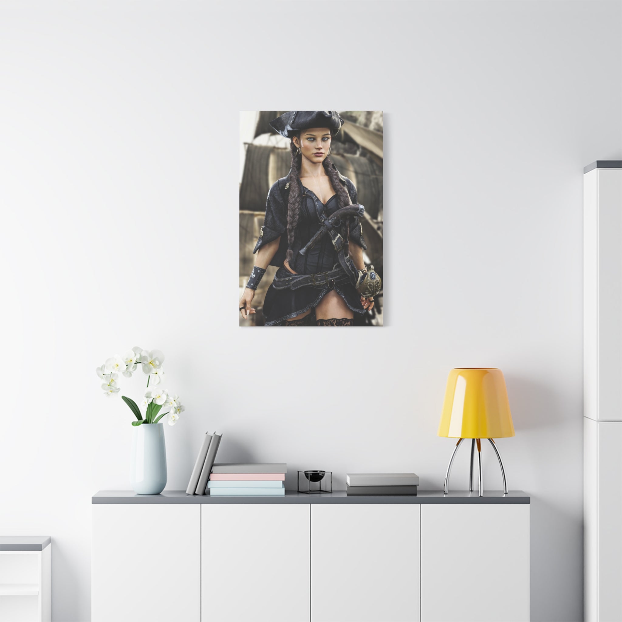 Pirate Captain Woman Matte Canvas Print — Stretched Wall Art - No AI - Human created illustration art