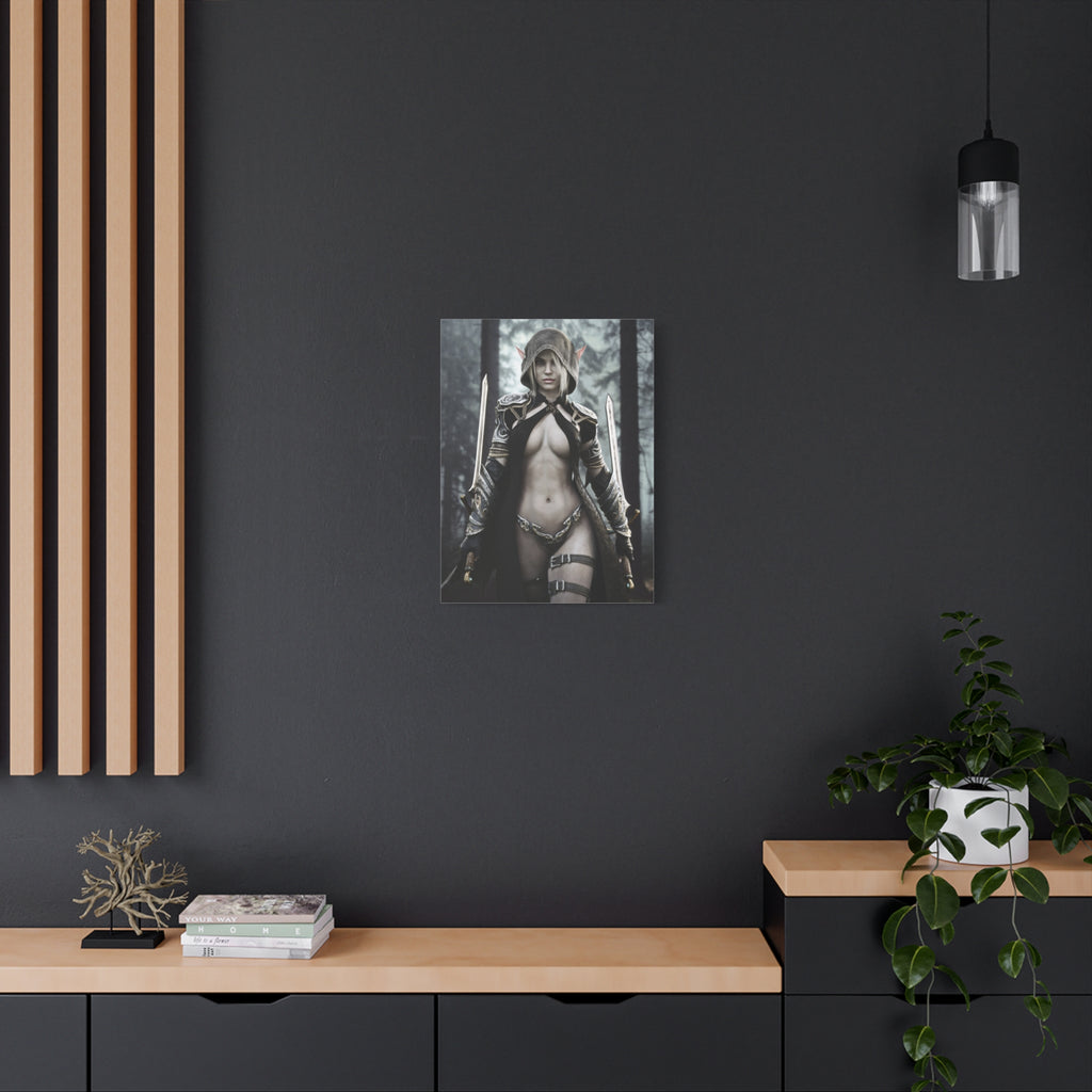 Fantasy Elf Warrior Canvas Print — Matte Stretched Wall Art- No AI - Human created illustration art