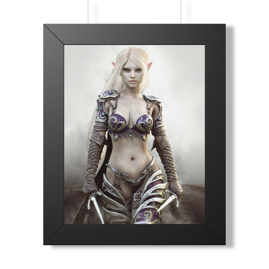 Framed Poster — Fantasy Dark Elf Elven Warrior Art Print - No AI- Human created illustration art