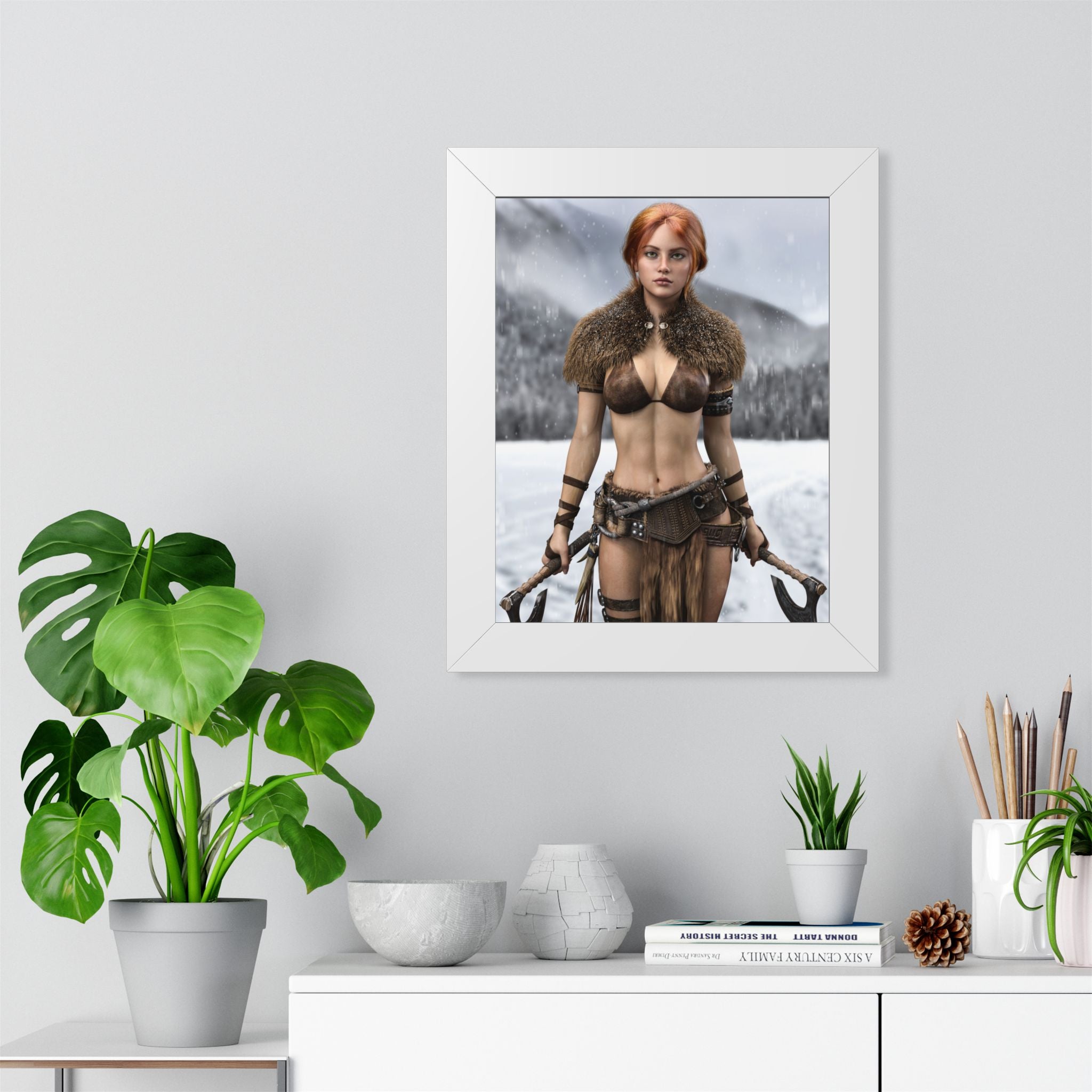 Viking Shieldmaiden Framed Poster — Redhead Warrior Art Print