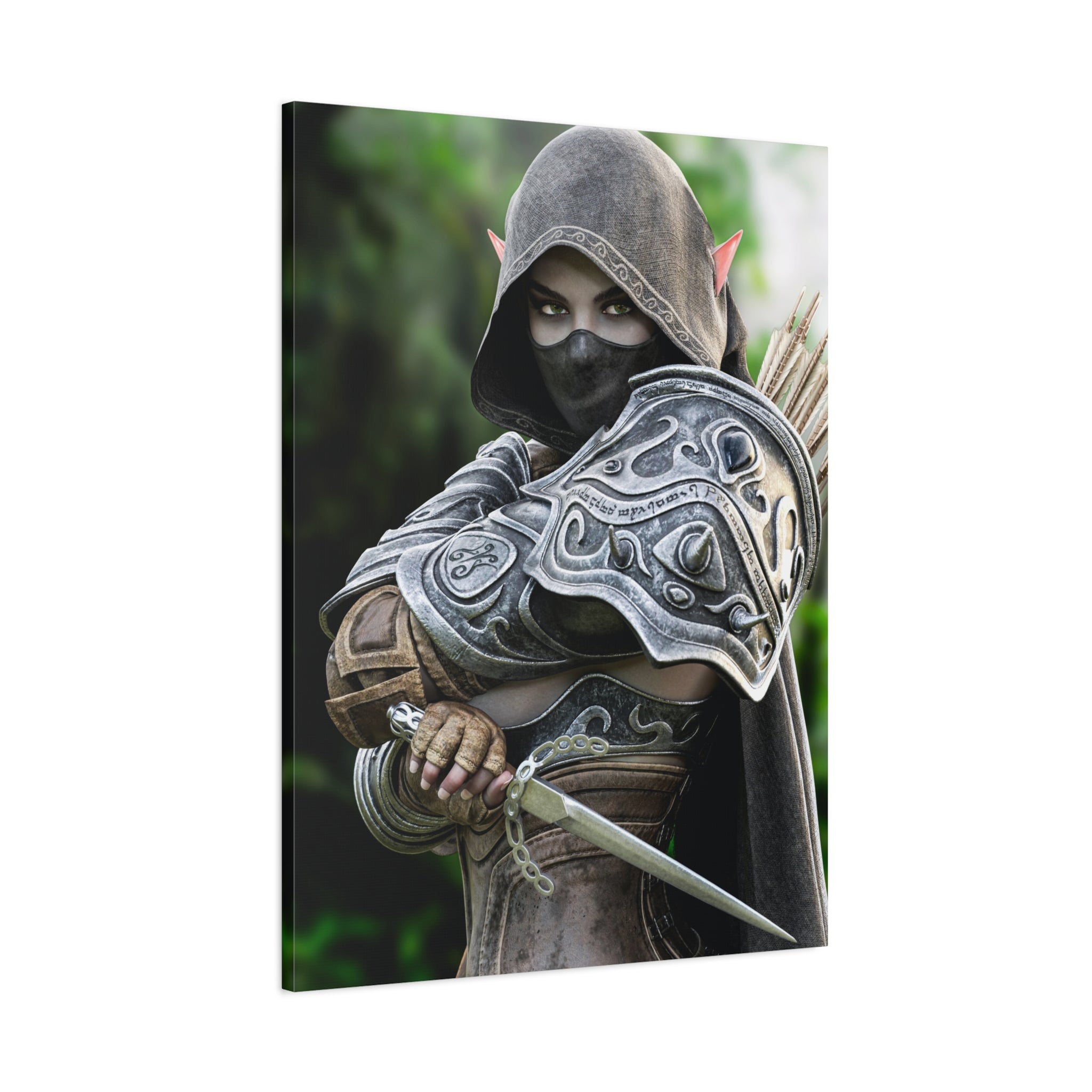 Elven Dark Elf Ranger Canvas Print — Fantasy Drow Archer Matte Stretched Wall Art