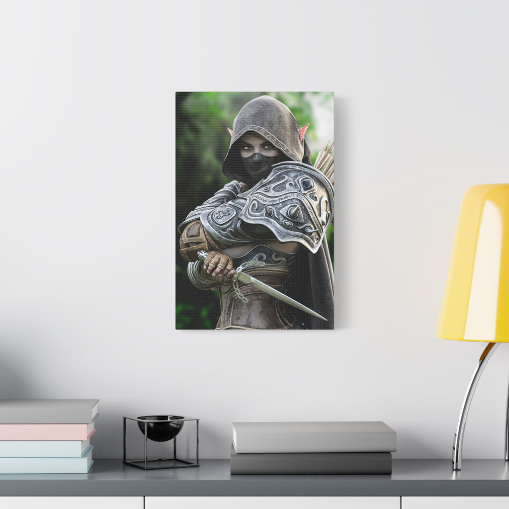 Elven Dark Elf Ranger Canvas Print — Fantasy Drow Archer Matte Stretched Wall Art