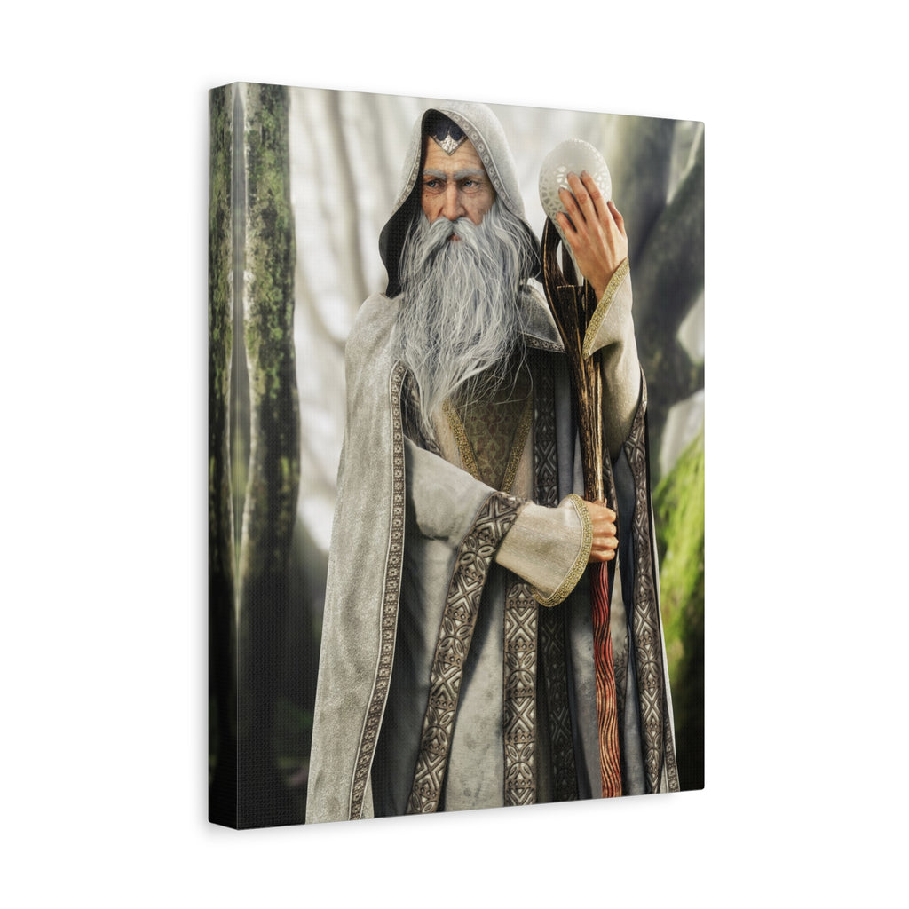 Wizard Portrait Matte Canvas Wall Art - Fantasy Sorcerer Stretched Canvas- No AI - Human created illustration art
