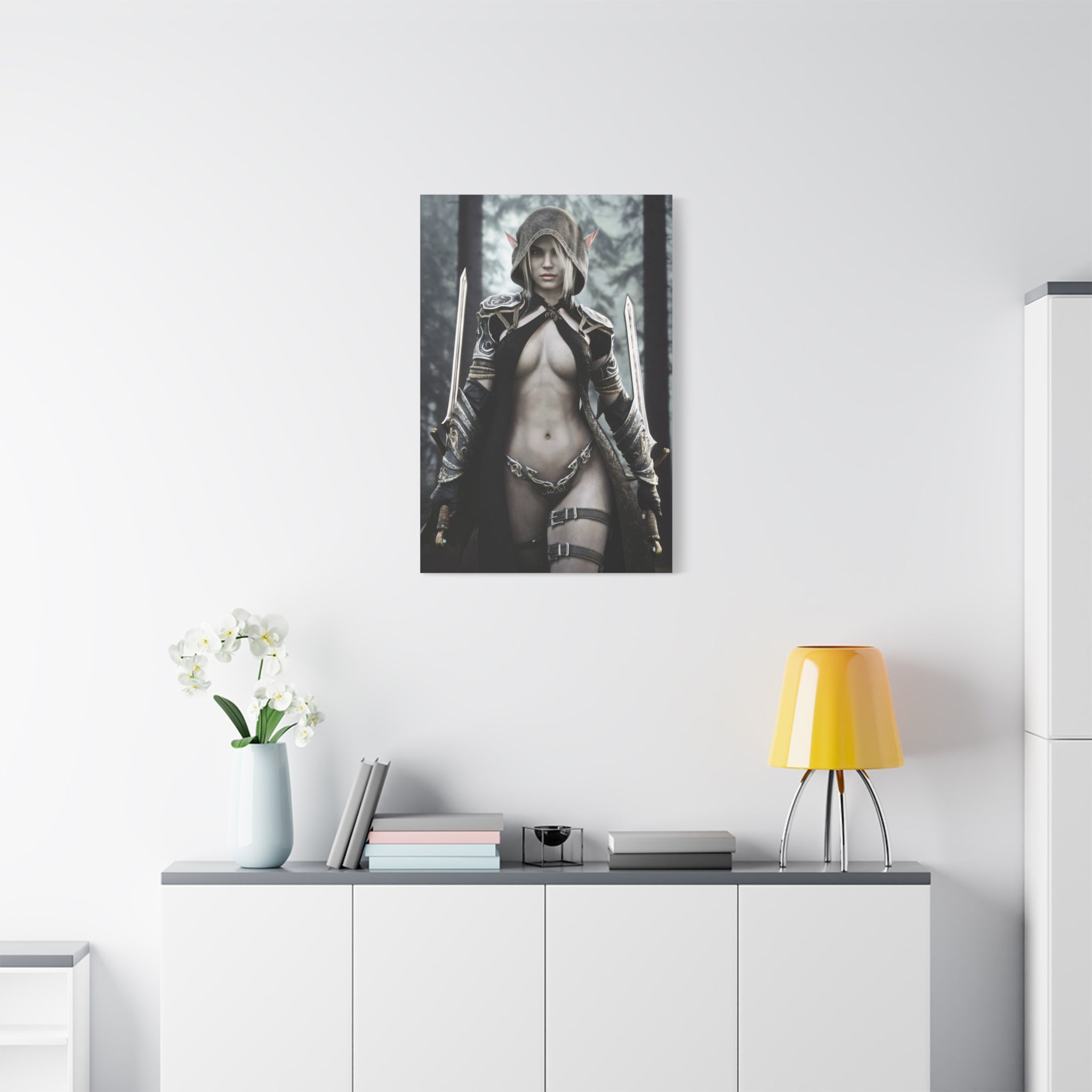 Fantasy Elf Warrior Canvas Print — Matte Stretched Wall Art- No AI - Human created illustration art