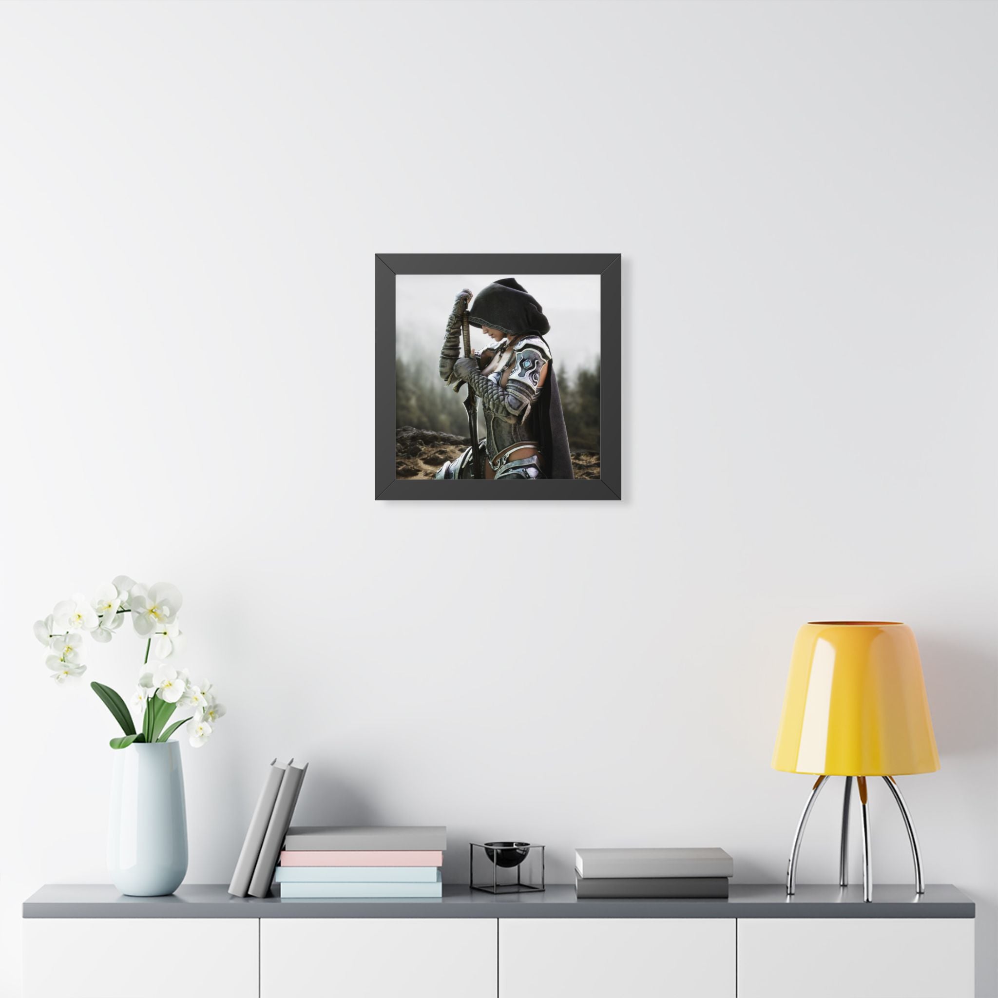 Framed Poster — Female Fantasy Warrior Artwork (Vertical) - No AI - Human created illustration art
