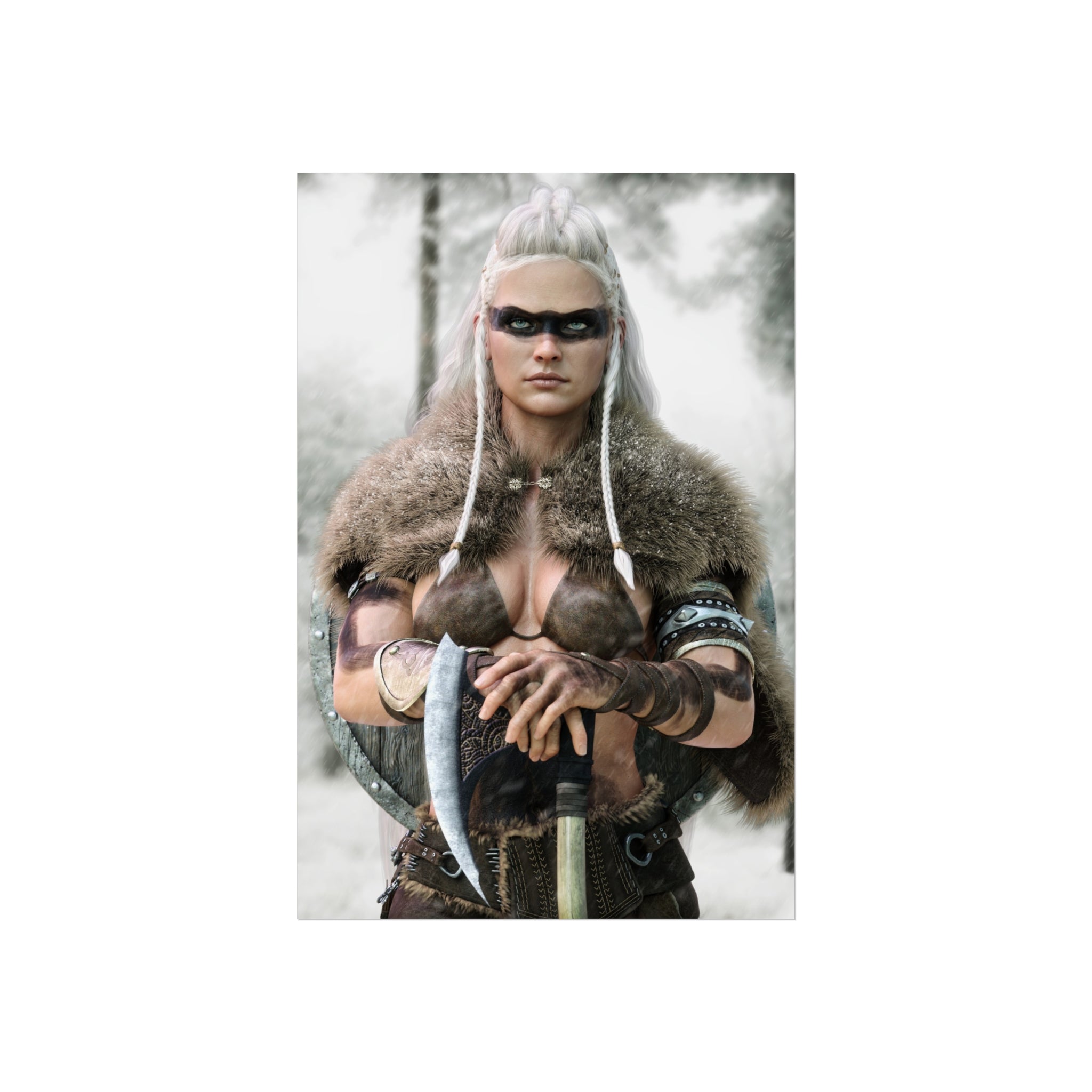 Póster de bellas artes 'Viking Shieldmaiden' — Arte mural de guerreras nórdicas - No AI - Ilustración creada por humanos