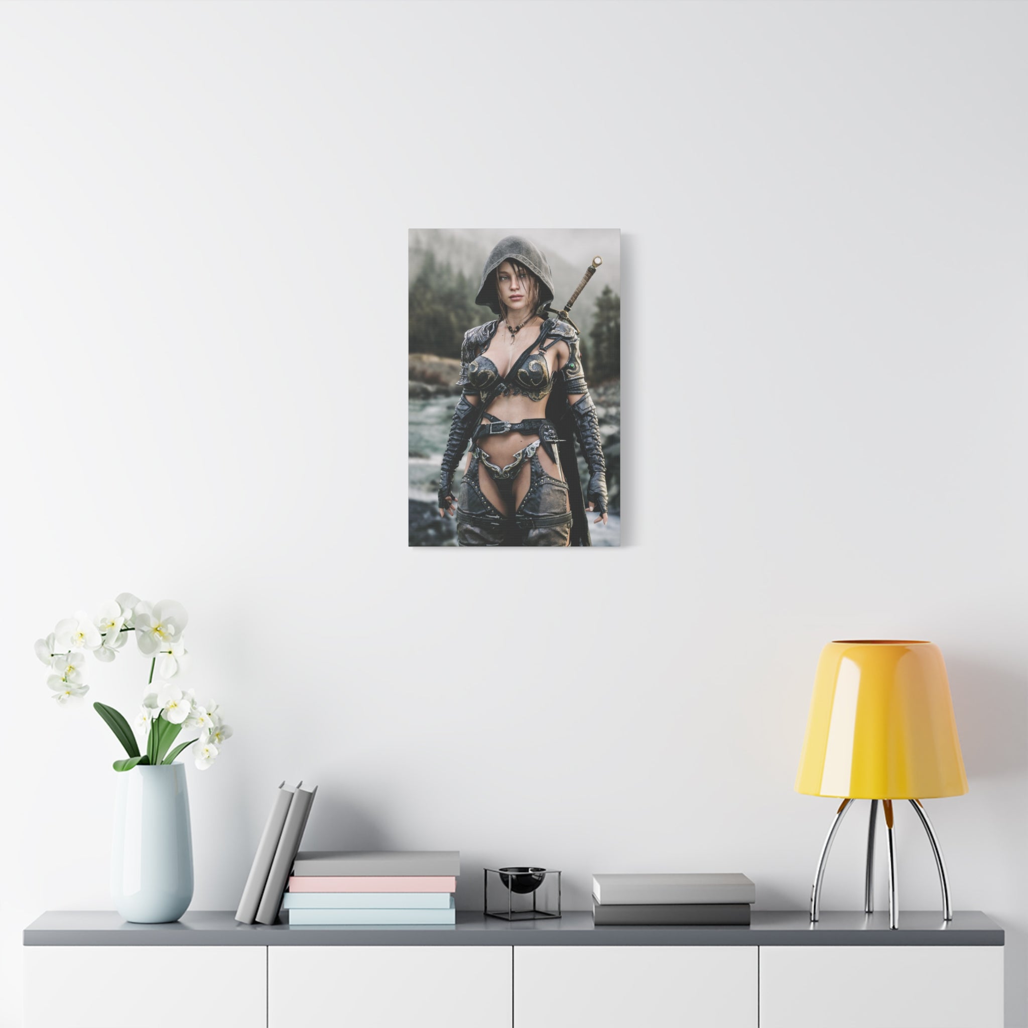 Female Warrior Ranger Fantasy Canvas Print - Matte Stretched Wall Art - No AI - Human created illustration art