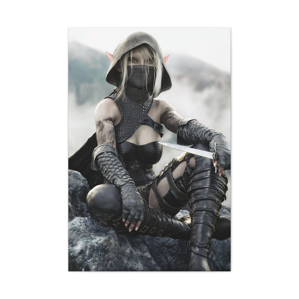 Rogue Elf Warrior Matte Canvas Print — Fantasy Assassin Wall Art- No AI - Human created illustration art