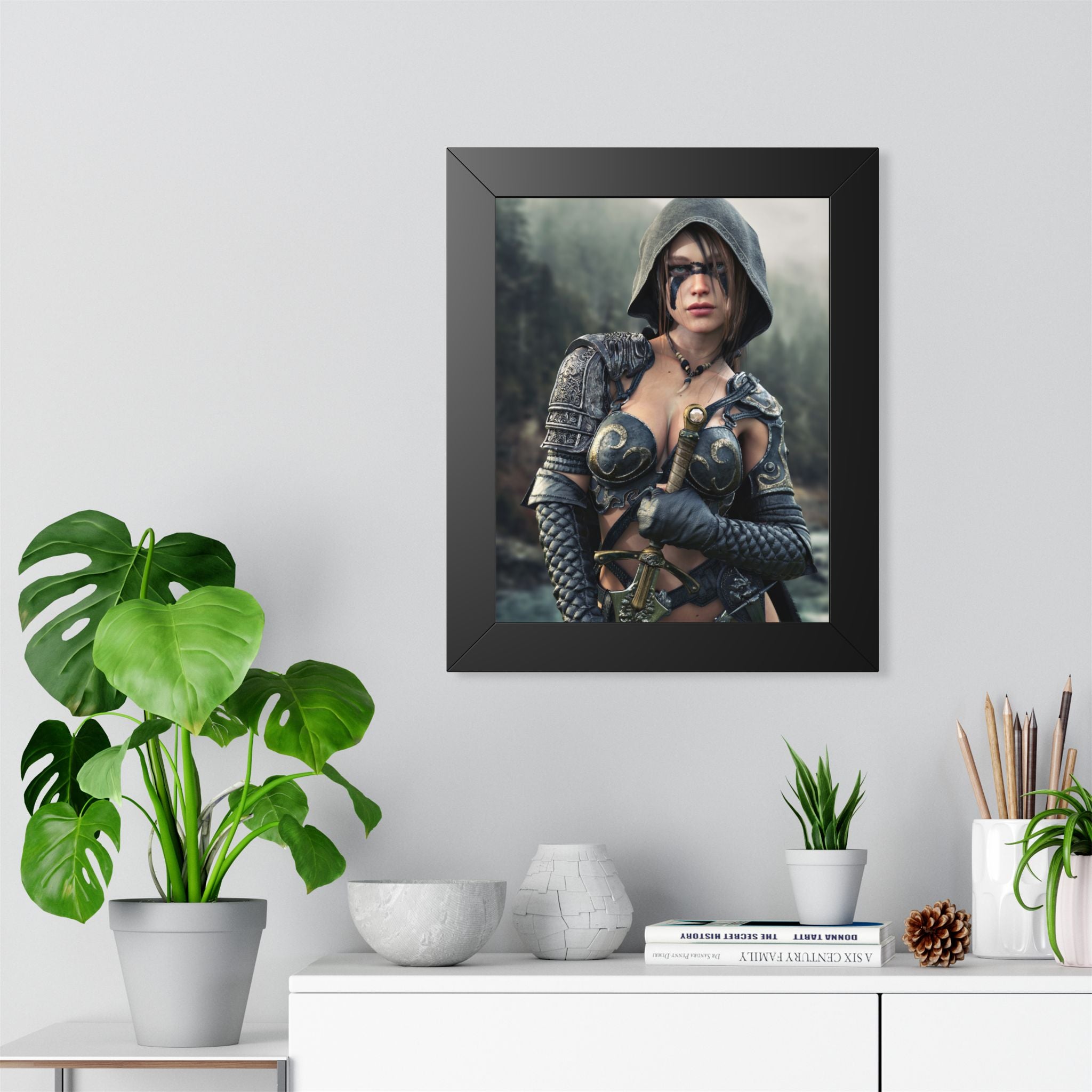Fantasy Ranger Warrior Framed Poster — Female Armored Rogue Wall Art