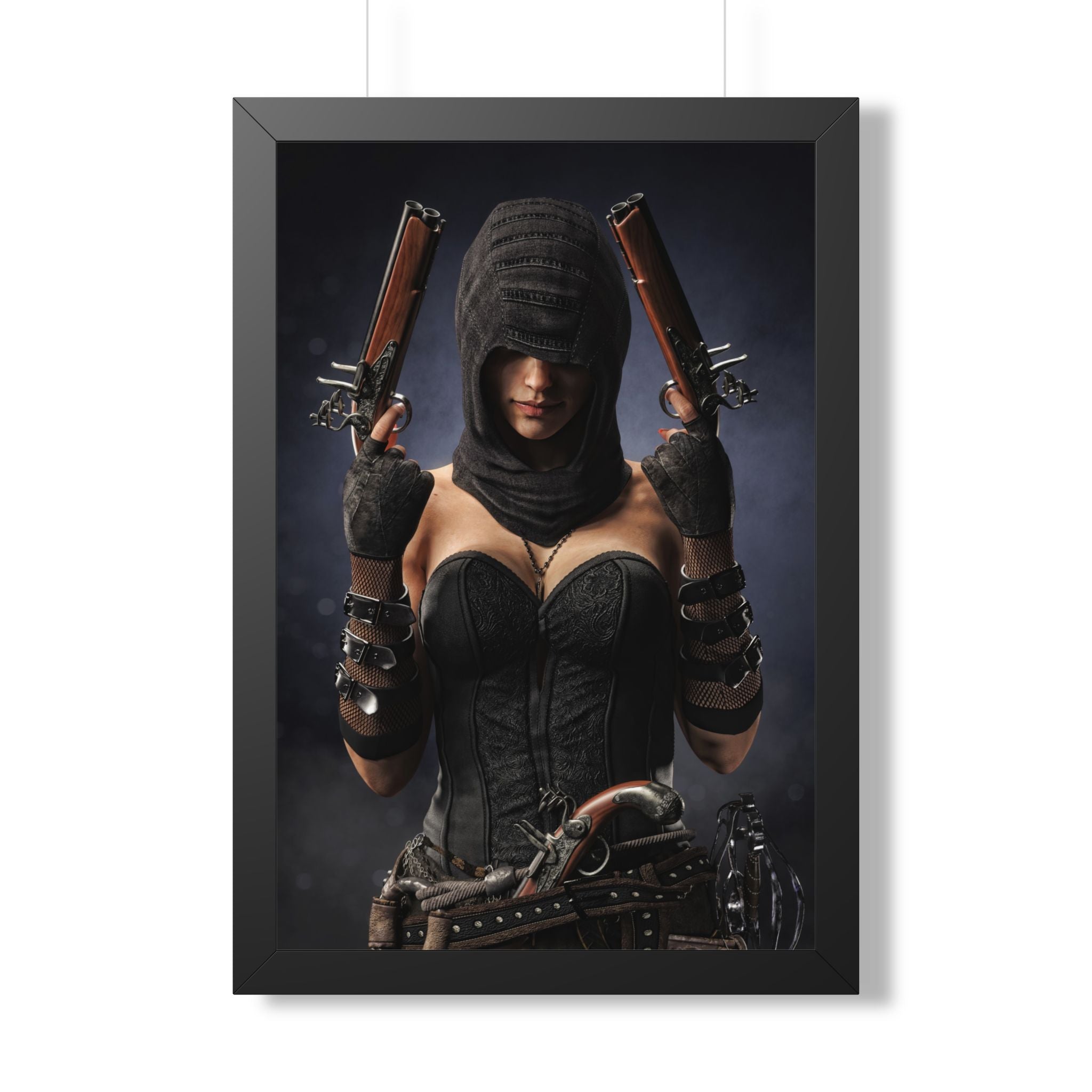 Póster enmarcado — Lámina artística "Pirata Asesino Pícaro Oscuro" (Vertical) - Sin IA - Ilustración creada por humanos