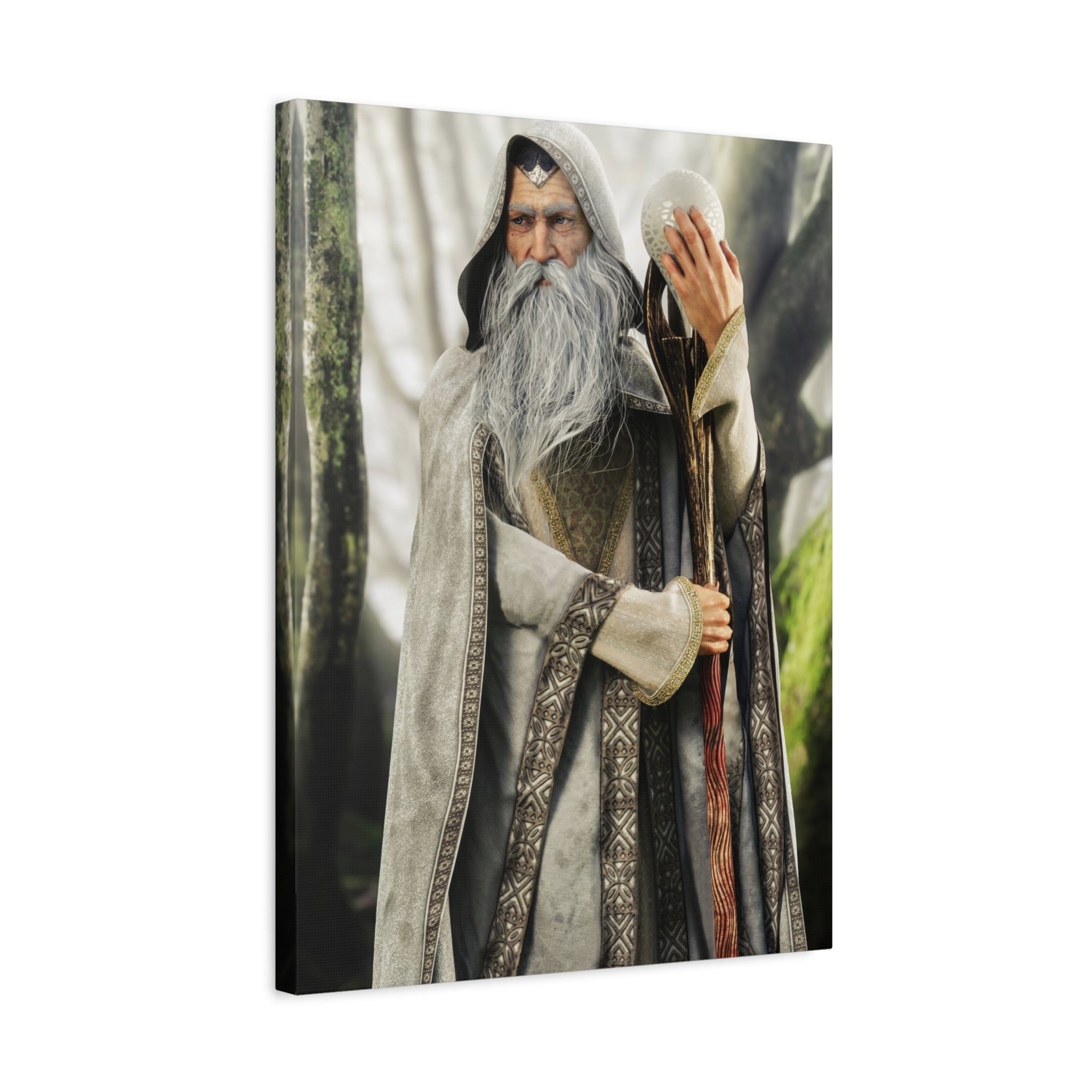 Wizard Portrait Matte Canvas Wall Art - Fantasy Sorcerer Stretched Canvas- No AI - Human created illustration art