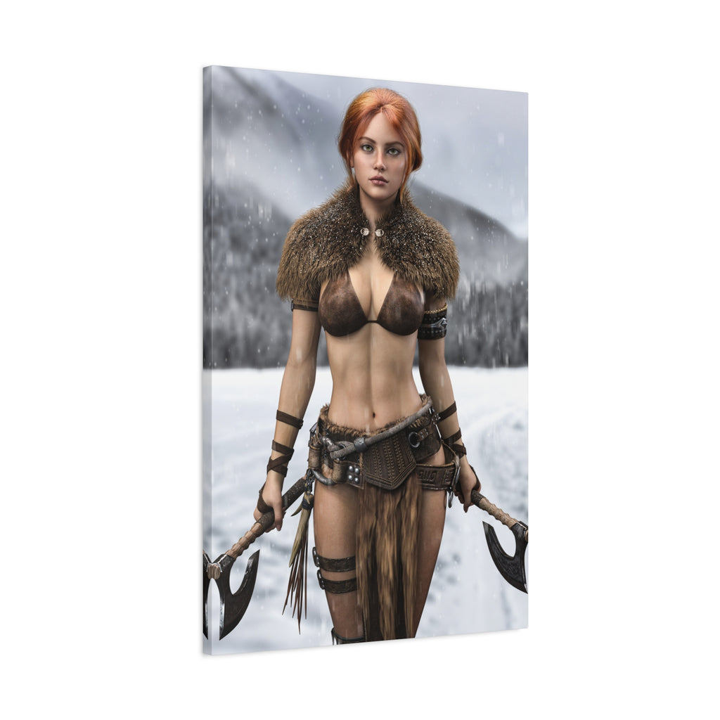 Viking Shieldmaiden Canvas Print — Matte Stretched Wall Art- No AI - Human created illustration art