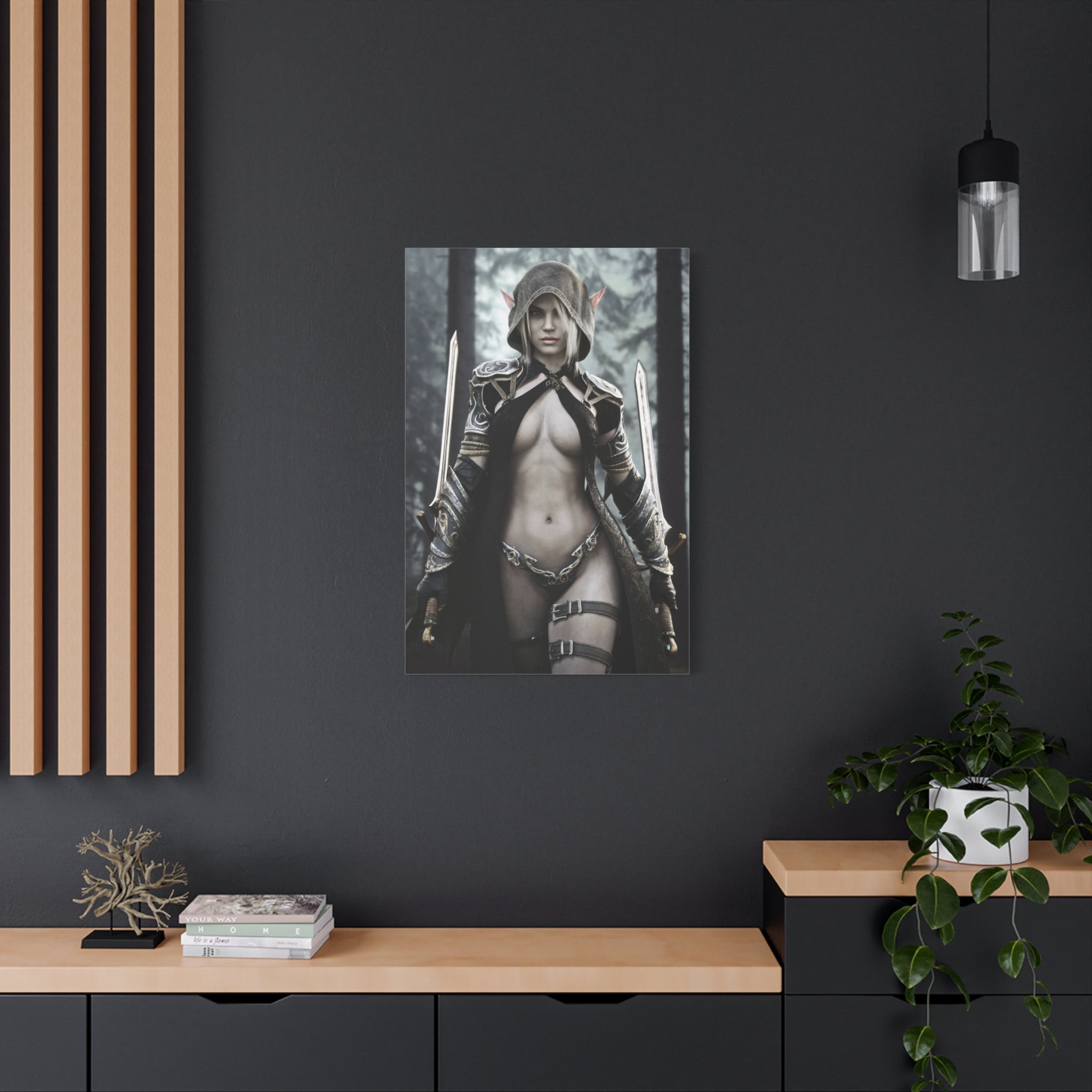 Fantasy Elf Warrior Canvas Print — Matte Stretched Wall Art- No AI - Human created illustration art